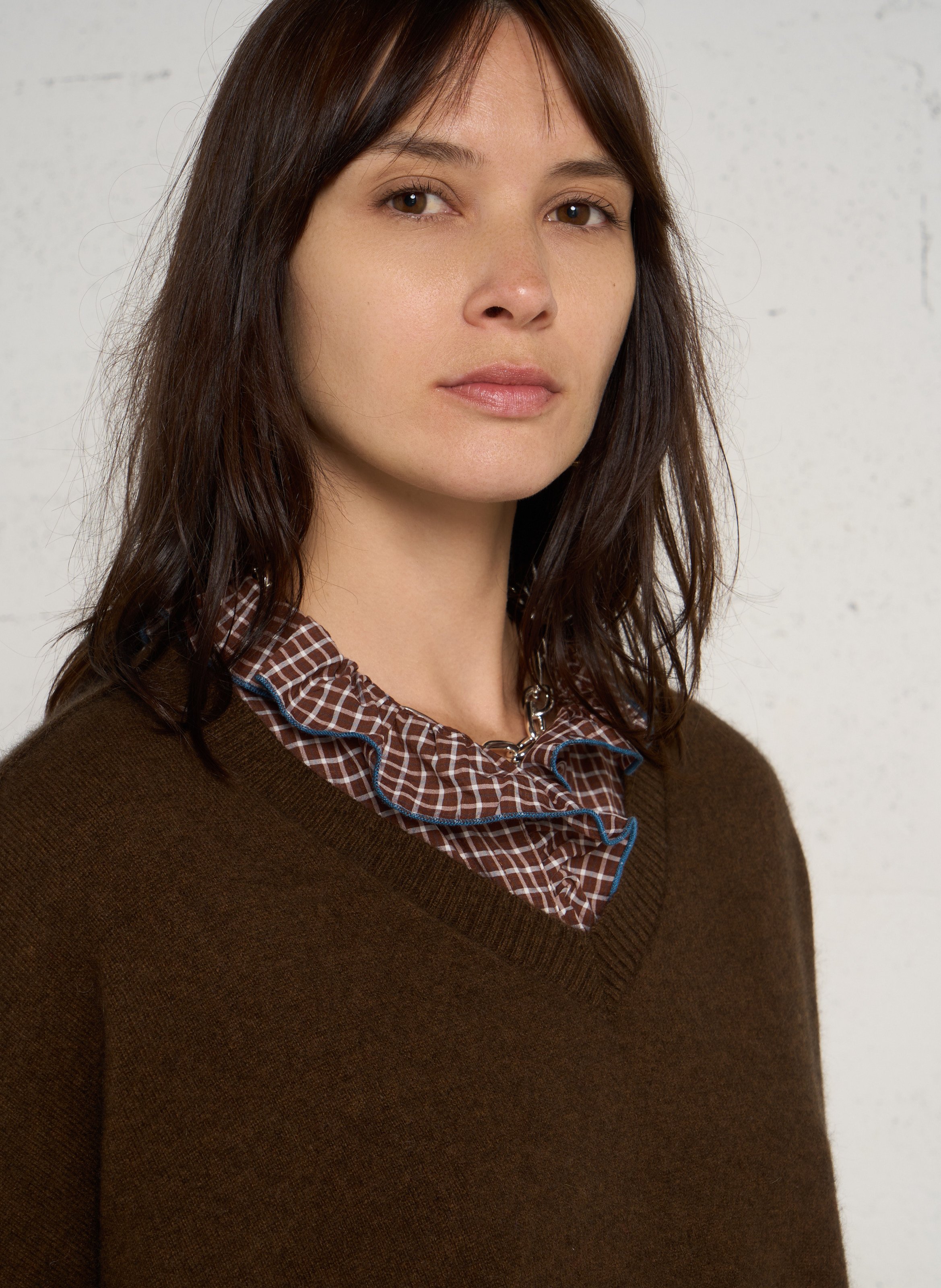 Pull col V en laine mélangée BELLA JONES Marron