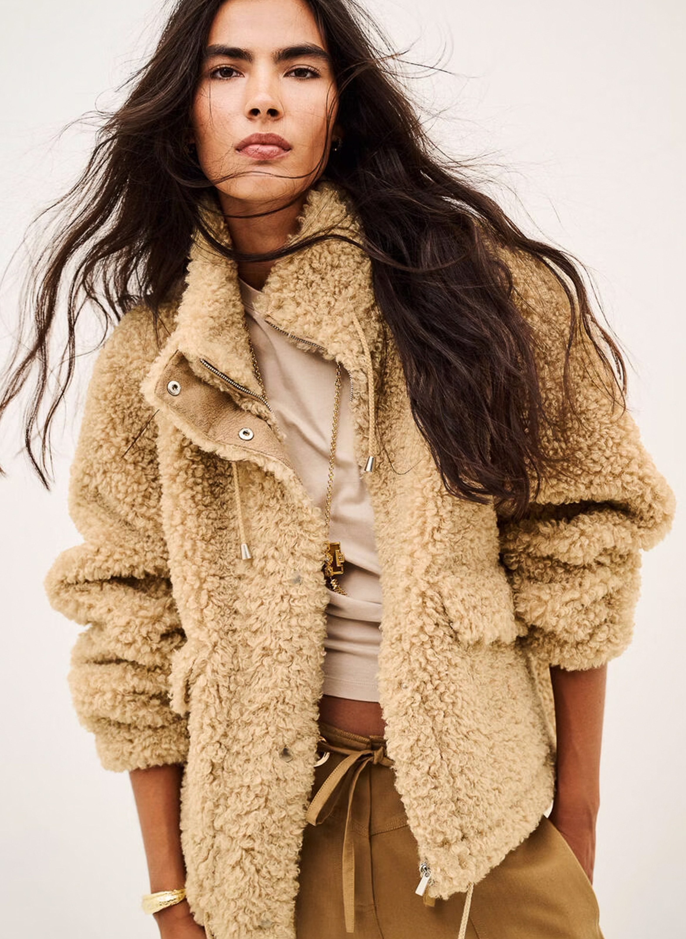 Manteau col montant ample en sherpa BA&SH Beige
