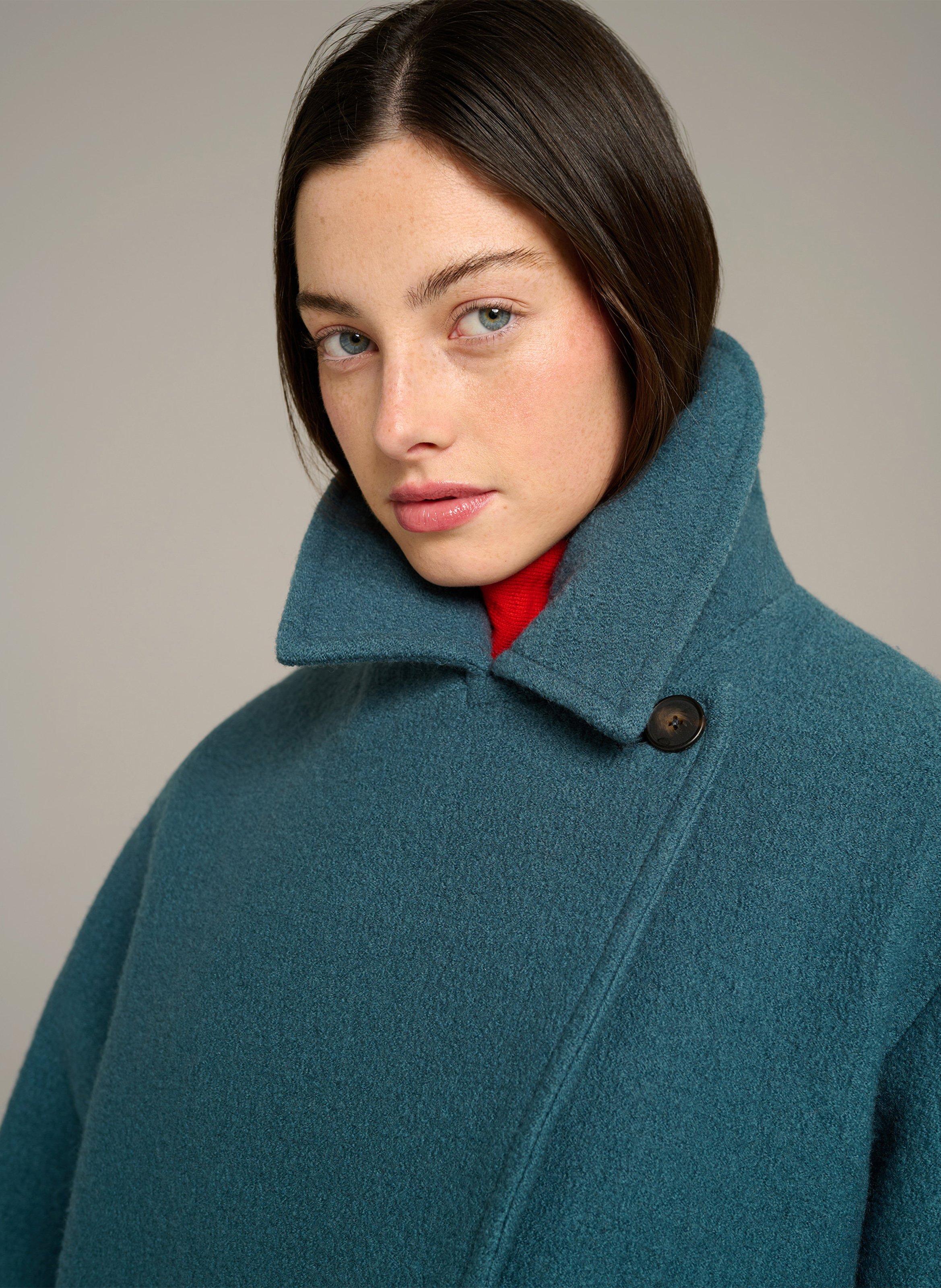 Manteau ample droit boutonné en laine COTELAC ACOTE Vert