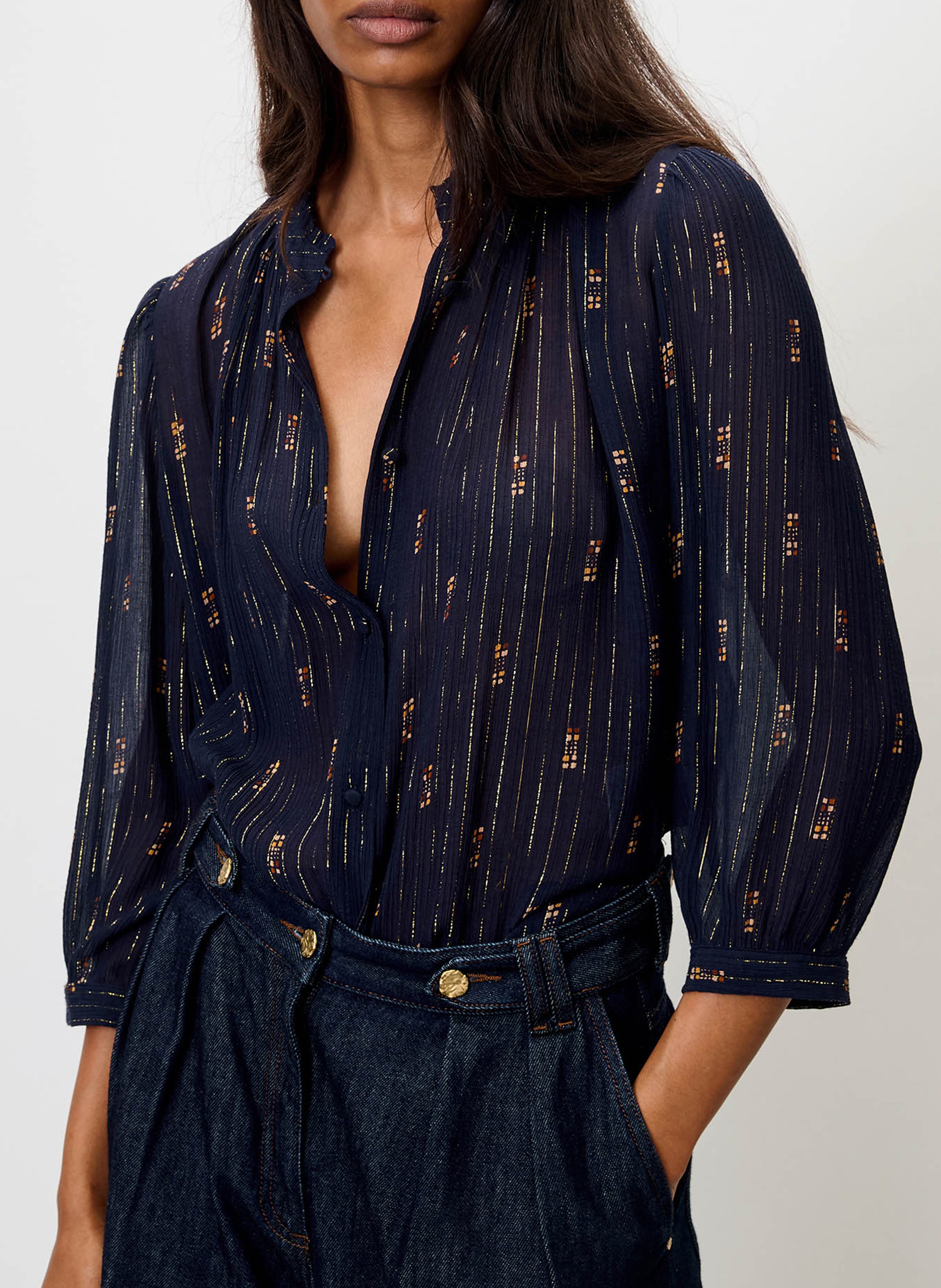 Bedruckte Bluse mit Volants SESSUN Blau