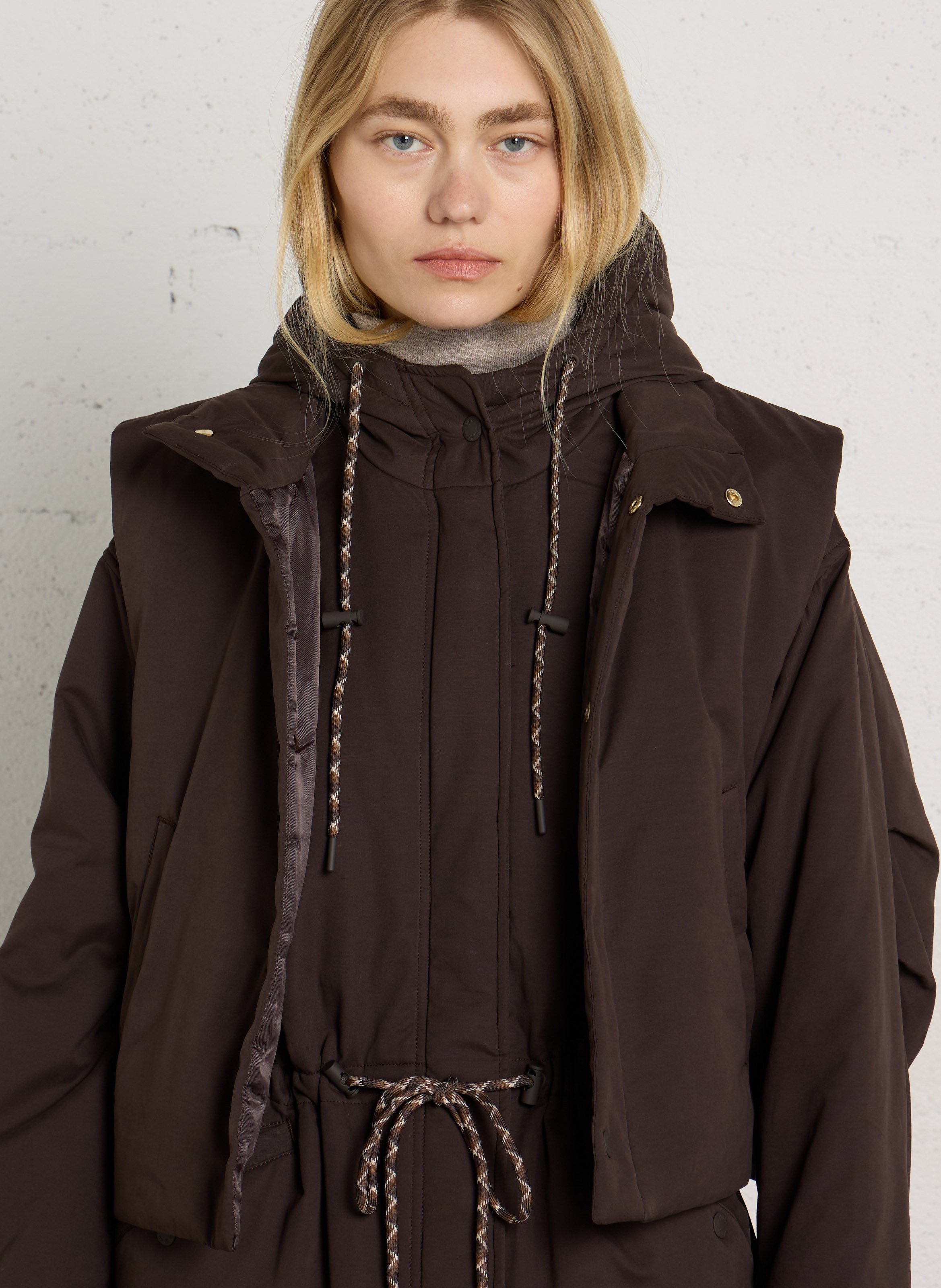 Doudoune longue à gilet capuche amovible DES PETITS HAUTS Marron