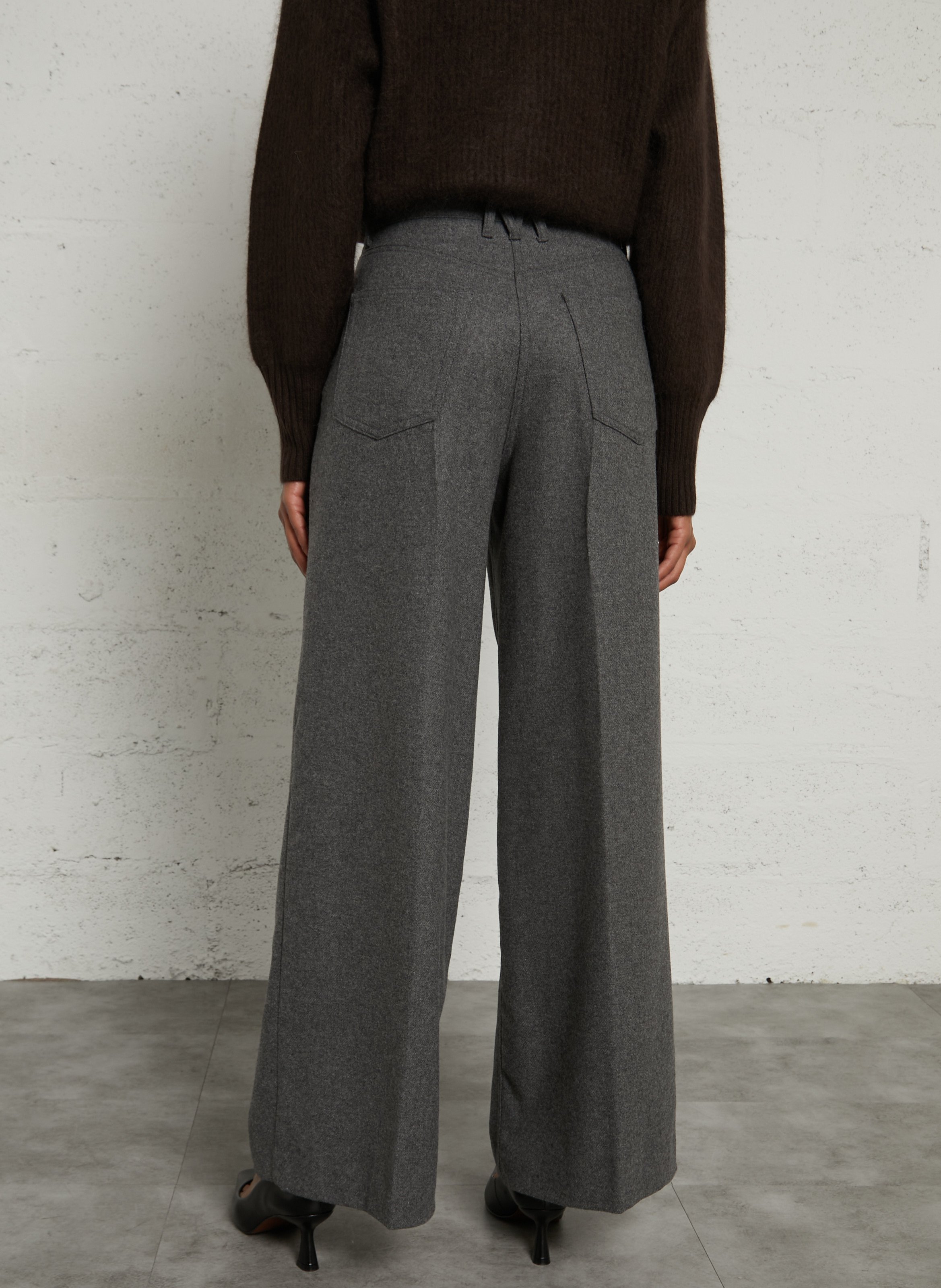 Pantalon large en laine mélangée MOMONI Gris