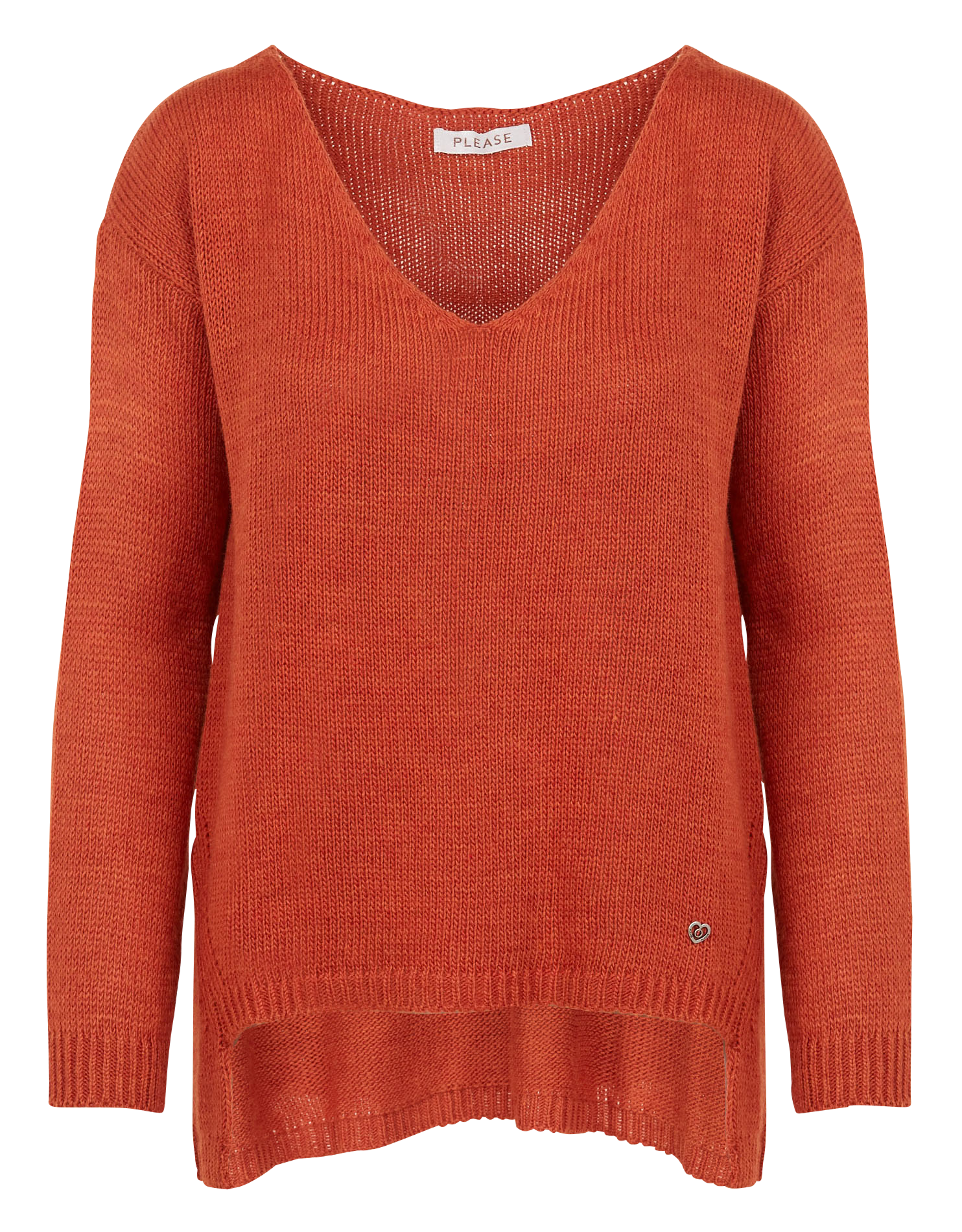 Pull col v en maille mélangée Rouge Please Femme Place des