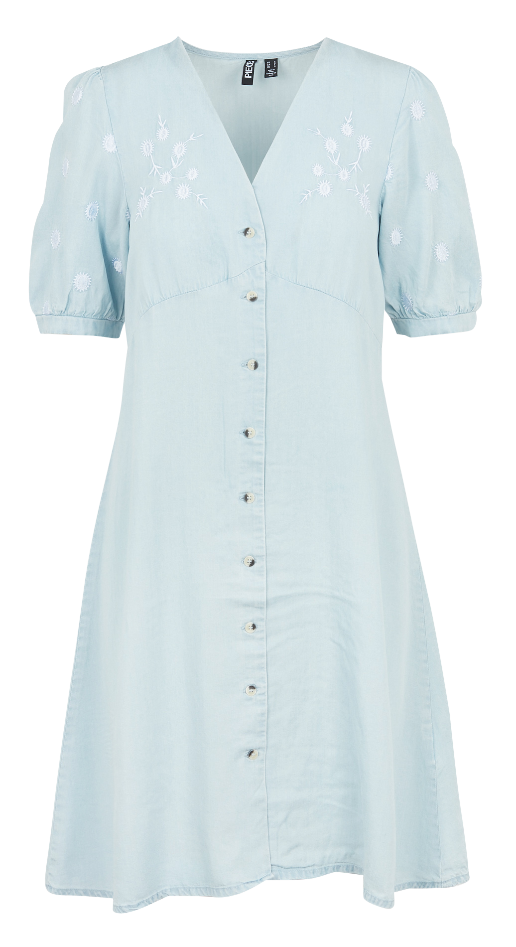 Short V-neck dress with embroidered pattern PIECES Blue