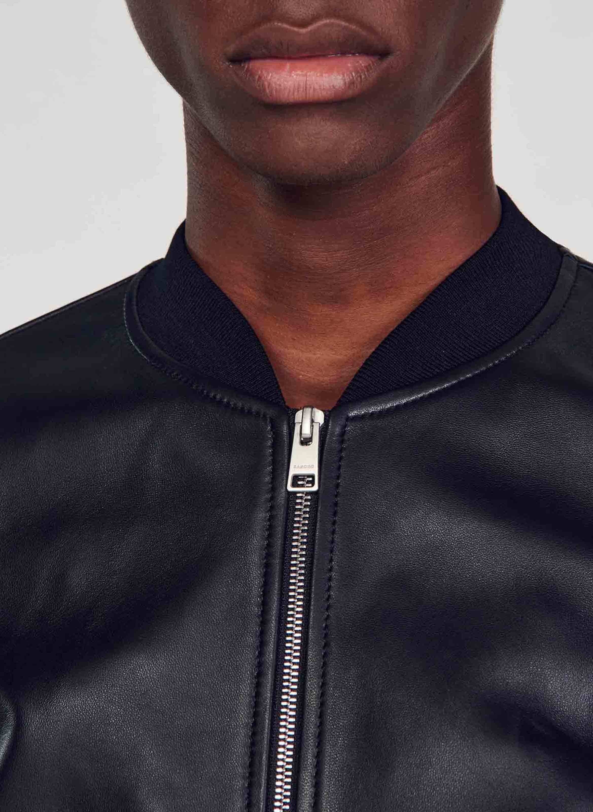 Sandro leather bomber on sale jacket