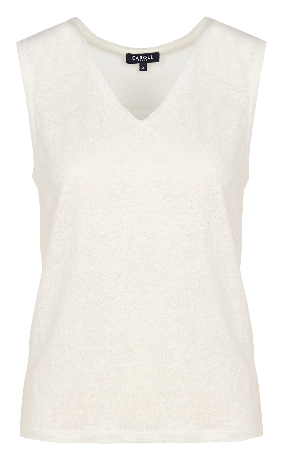 Linen V-neck T-shirt CAROLL White