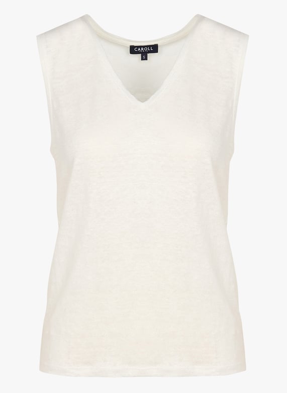 Linen v-Neck t-Shirt White Caroll Women Place des Tendances