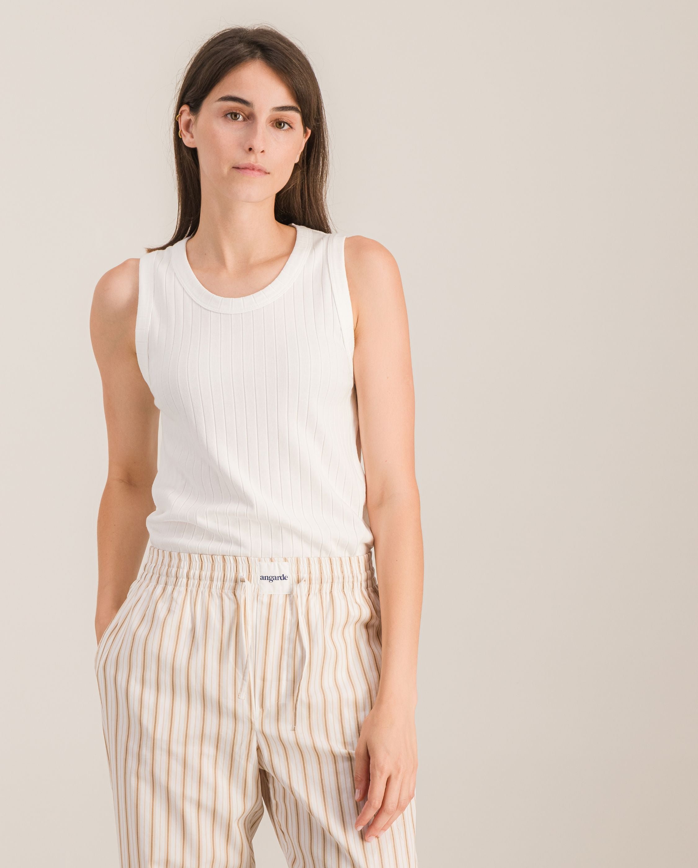 Women's organic cotton pajama pants, beige stripes ANGARDE Stripes