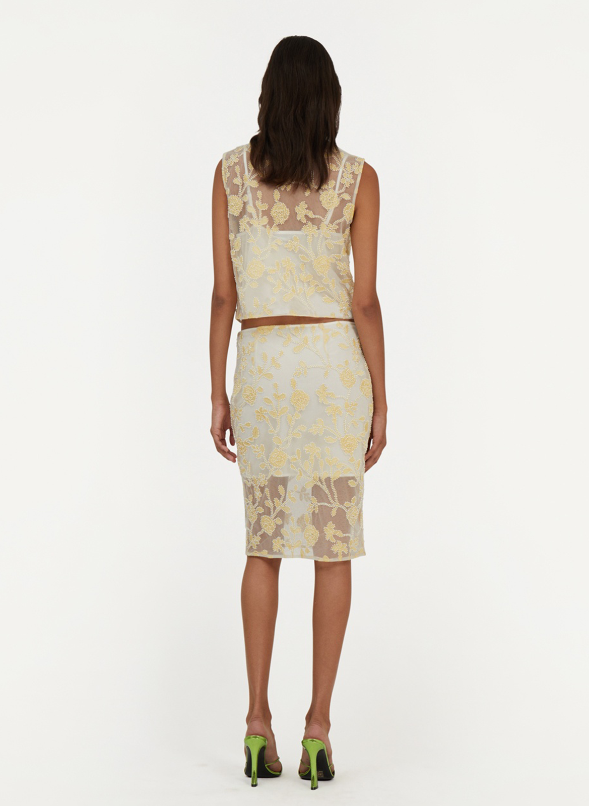 Jupe crayon brodée Blanc