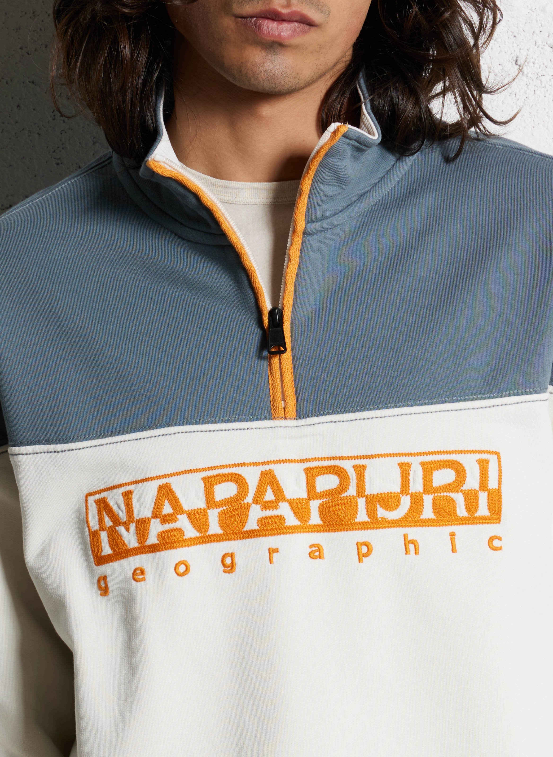Sweat col zippé en coton NAPAPIJRI Blanc