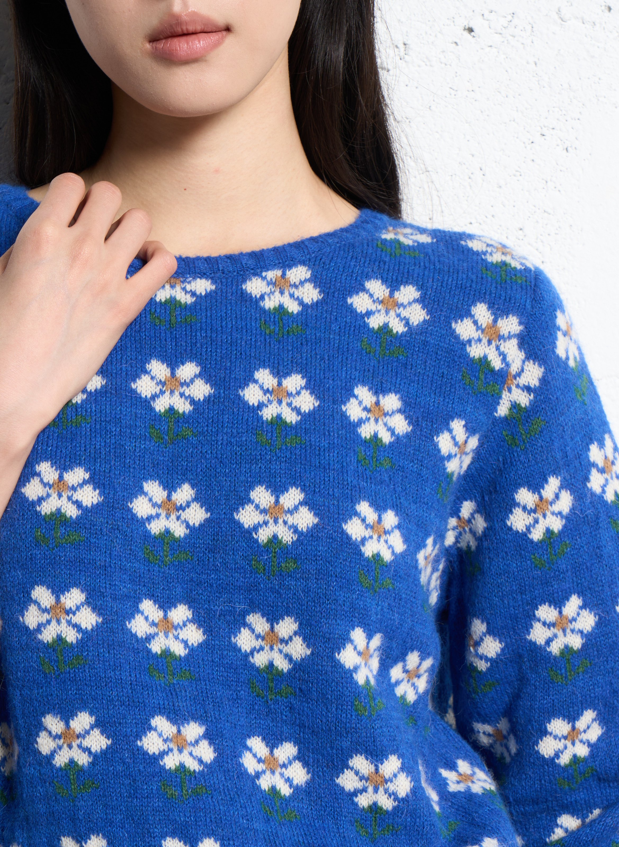 Gerader Pullover mit Rundhalsausschnitt und Blumenmuster EMILE ET IDA Blau