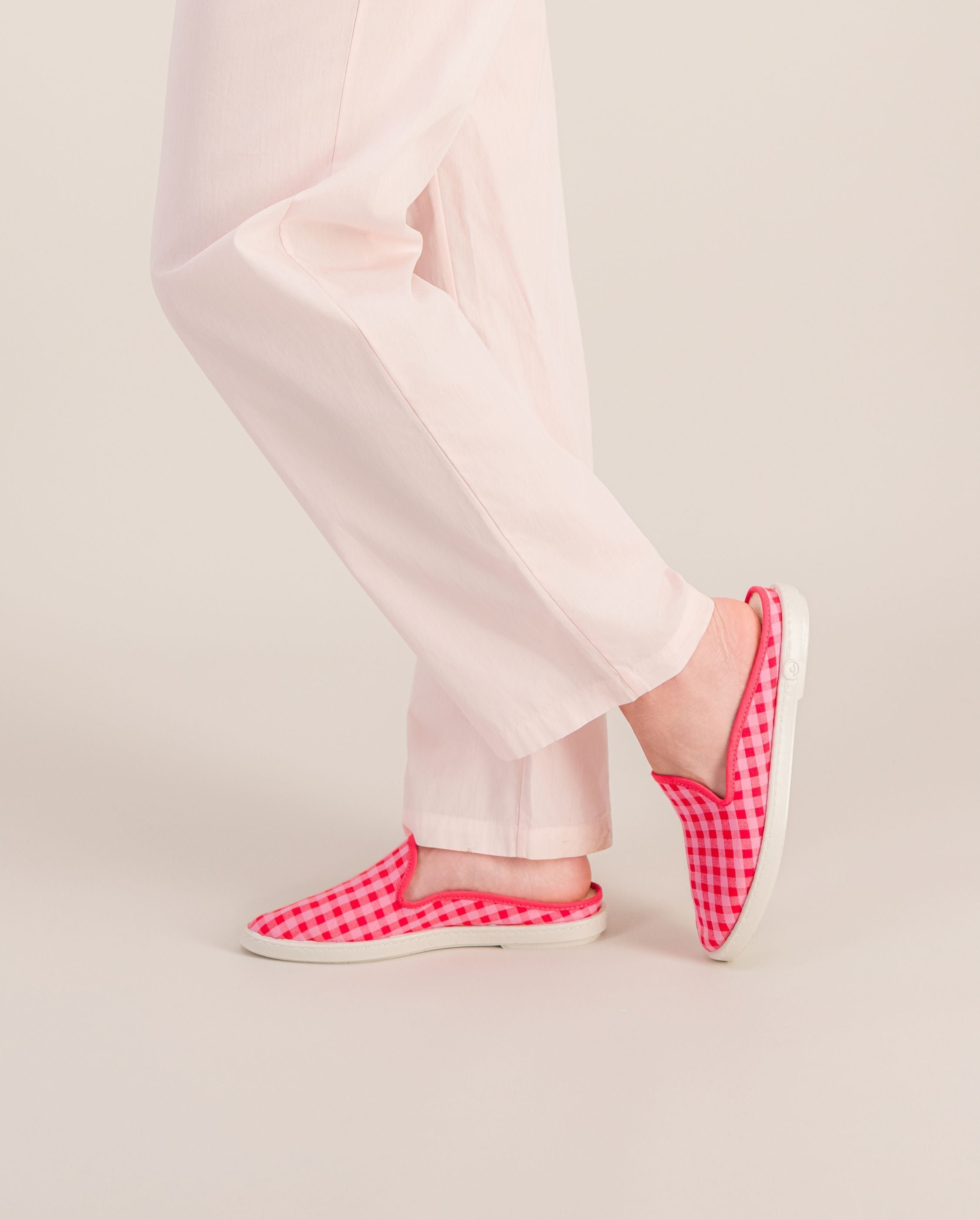 Women's gingham mules, red-pink ANGARDE Red