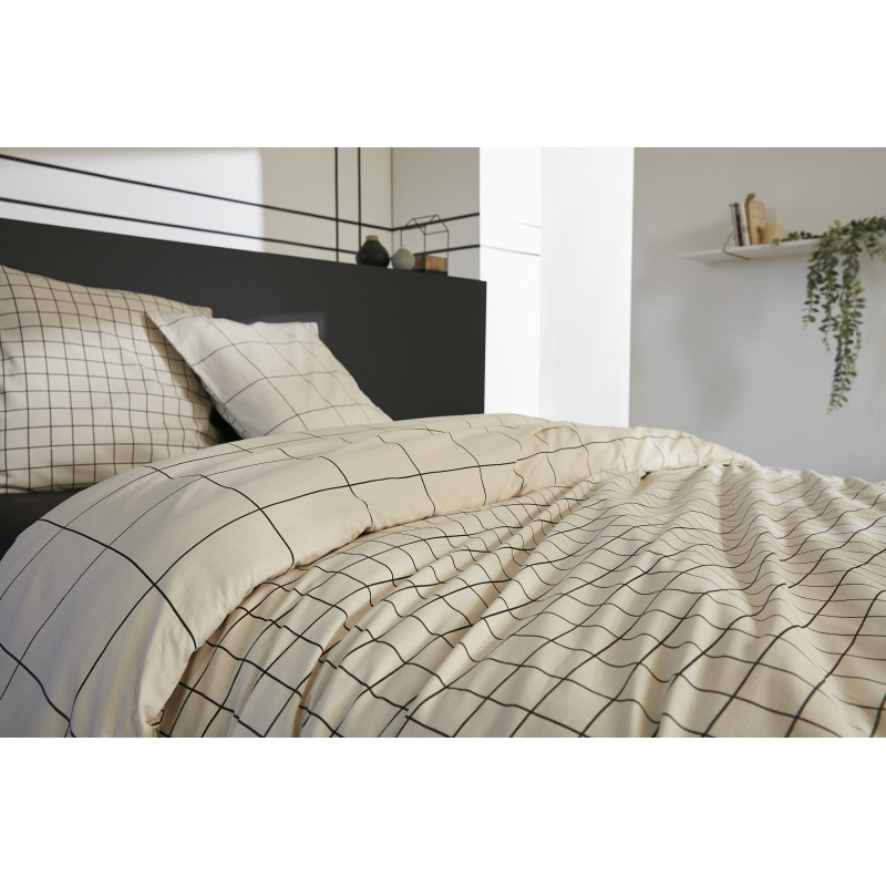 Parure de couette toutes dimensions "carrie pampa" réversible 100% coton / 57 fils/cm² L'EFFET PAPILLON Beige