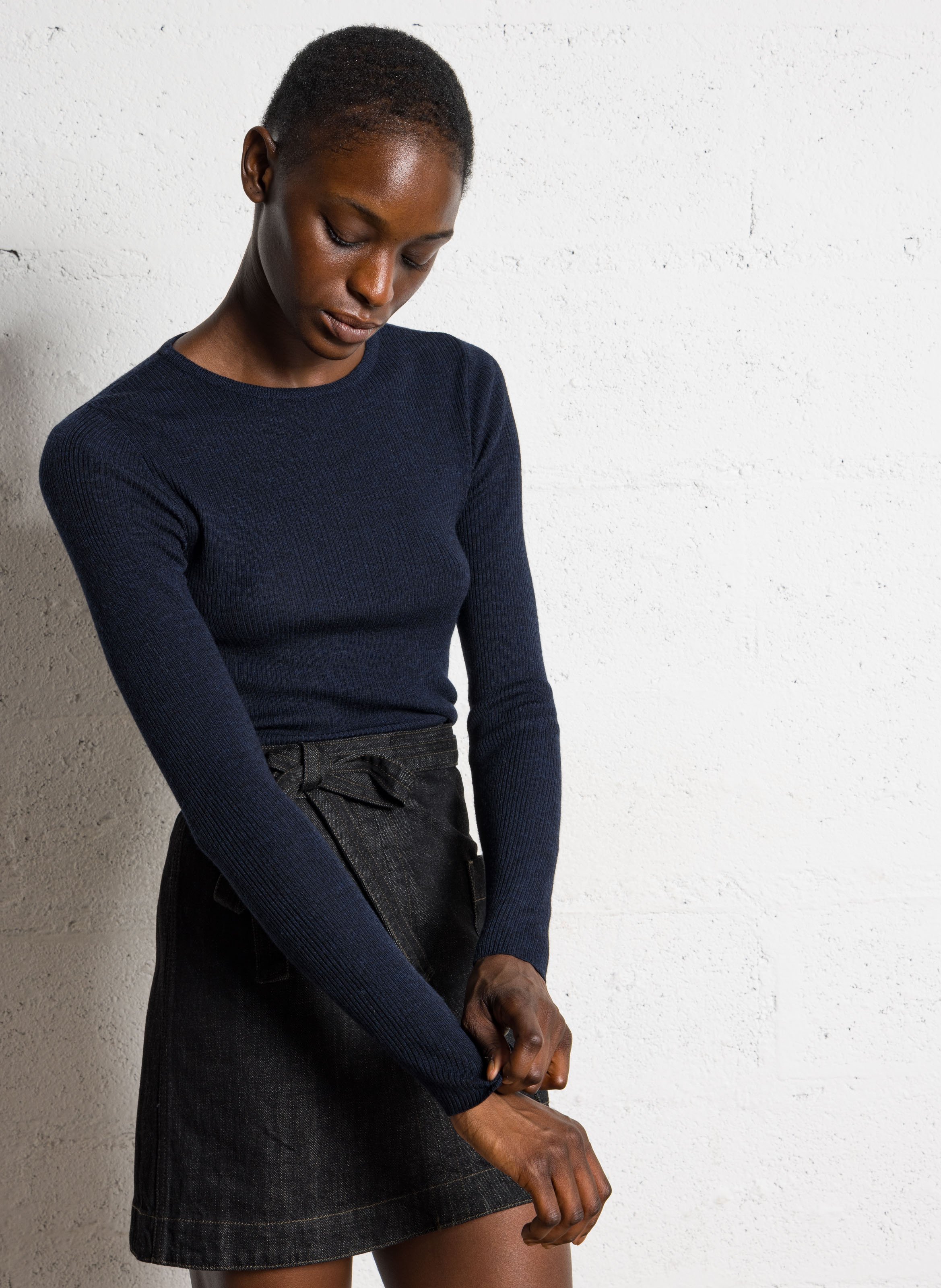 Top col rond en laine MAJESTIC FILATURES Bleu