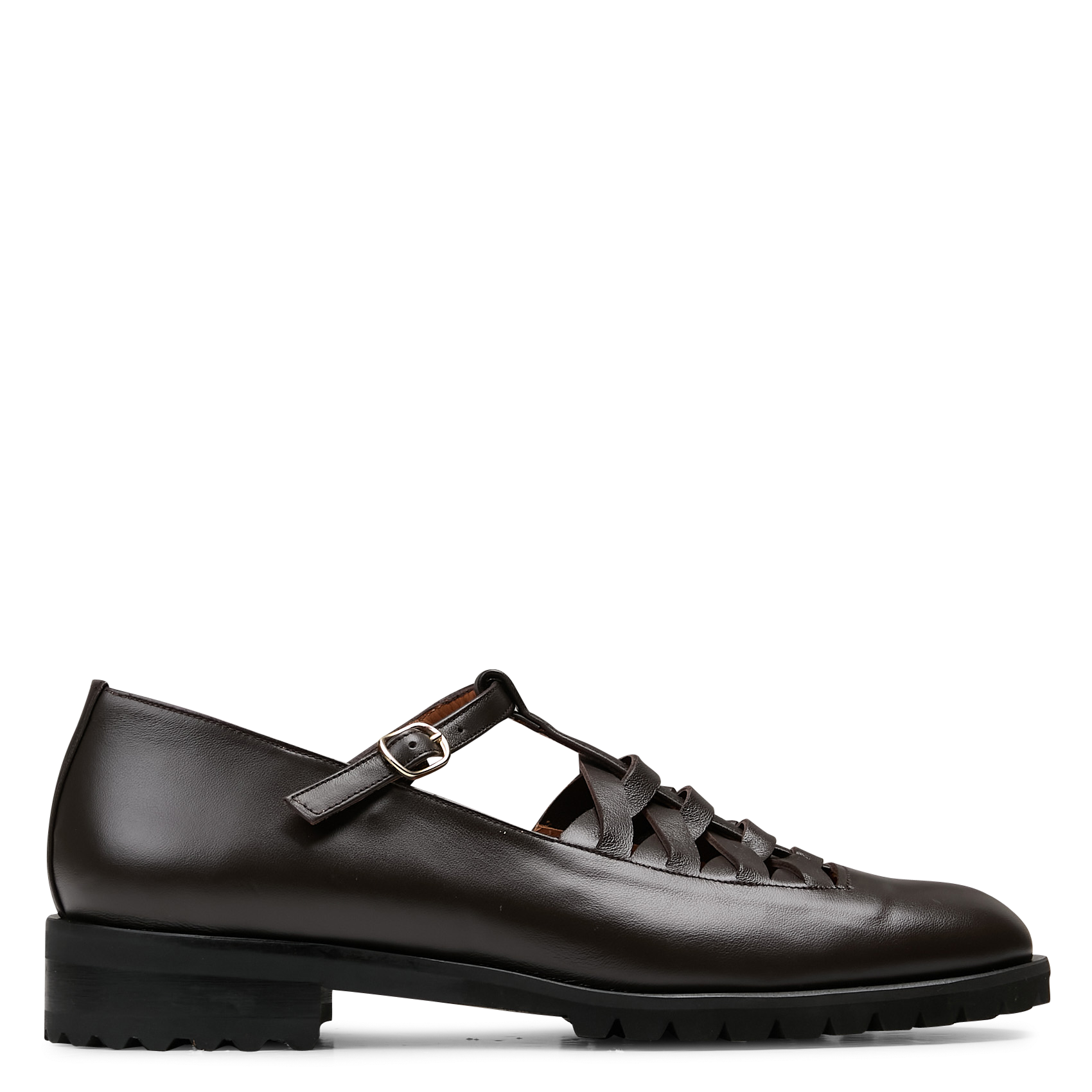 Cross-strap leather moccasins NAGUISA Brown