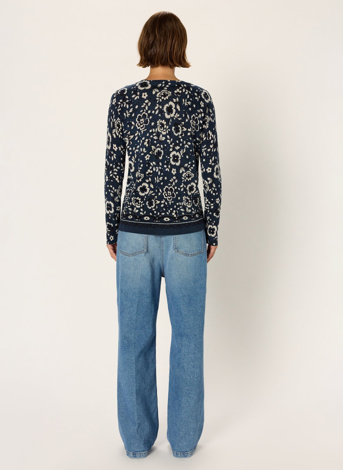 Pull col rond à imprimé floral GERARD DAREL Bleu