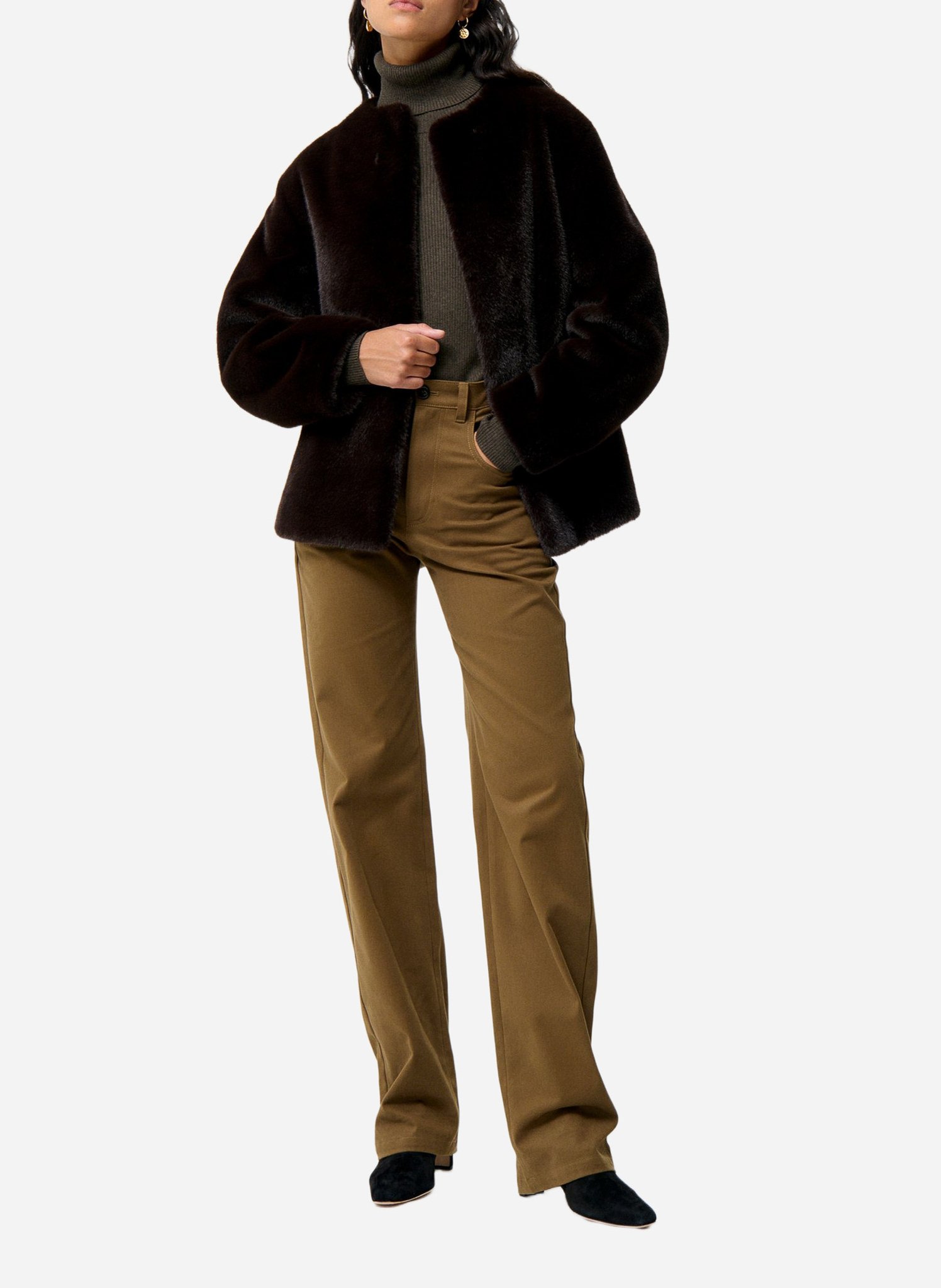 Straight round neck faux fur jacket VANESSA BRUNO Brown