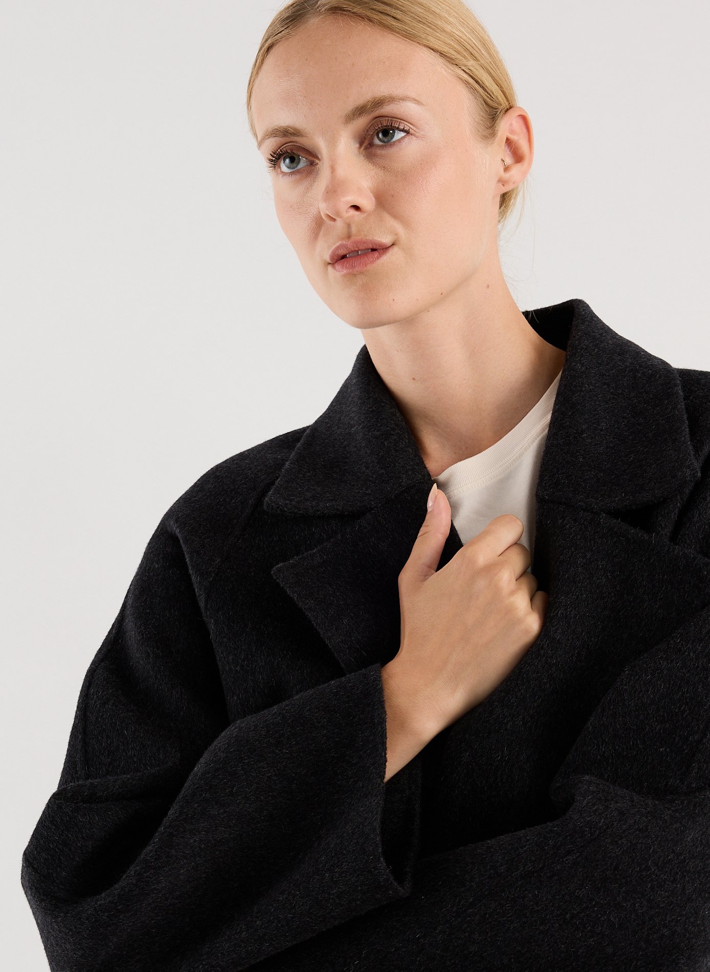 Long manteau col tailleur en laine mélangée SAISON 1865 Gris