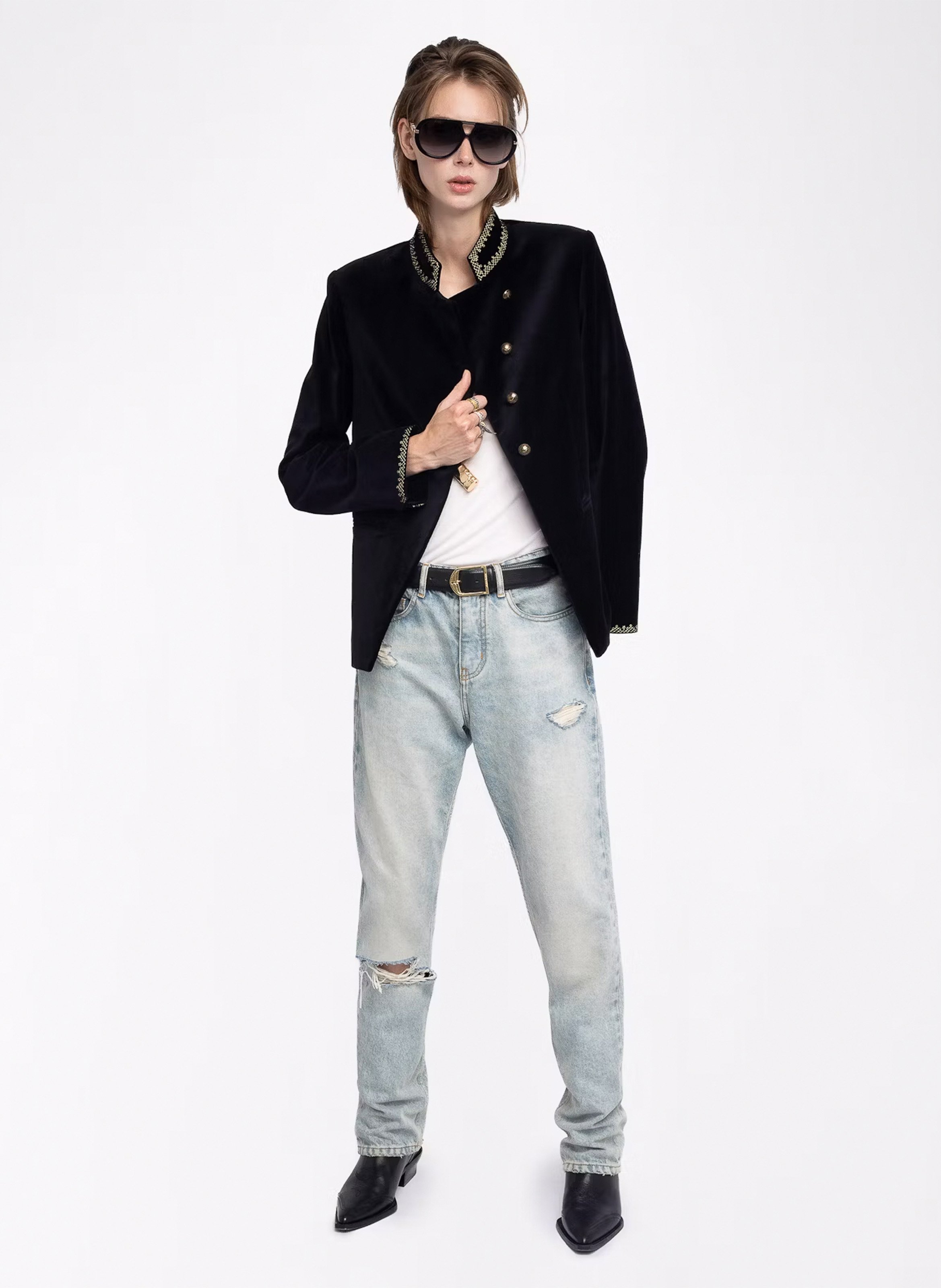 Blazer droit col officier en coton ZADIG&VOLTAIRE Noir