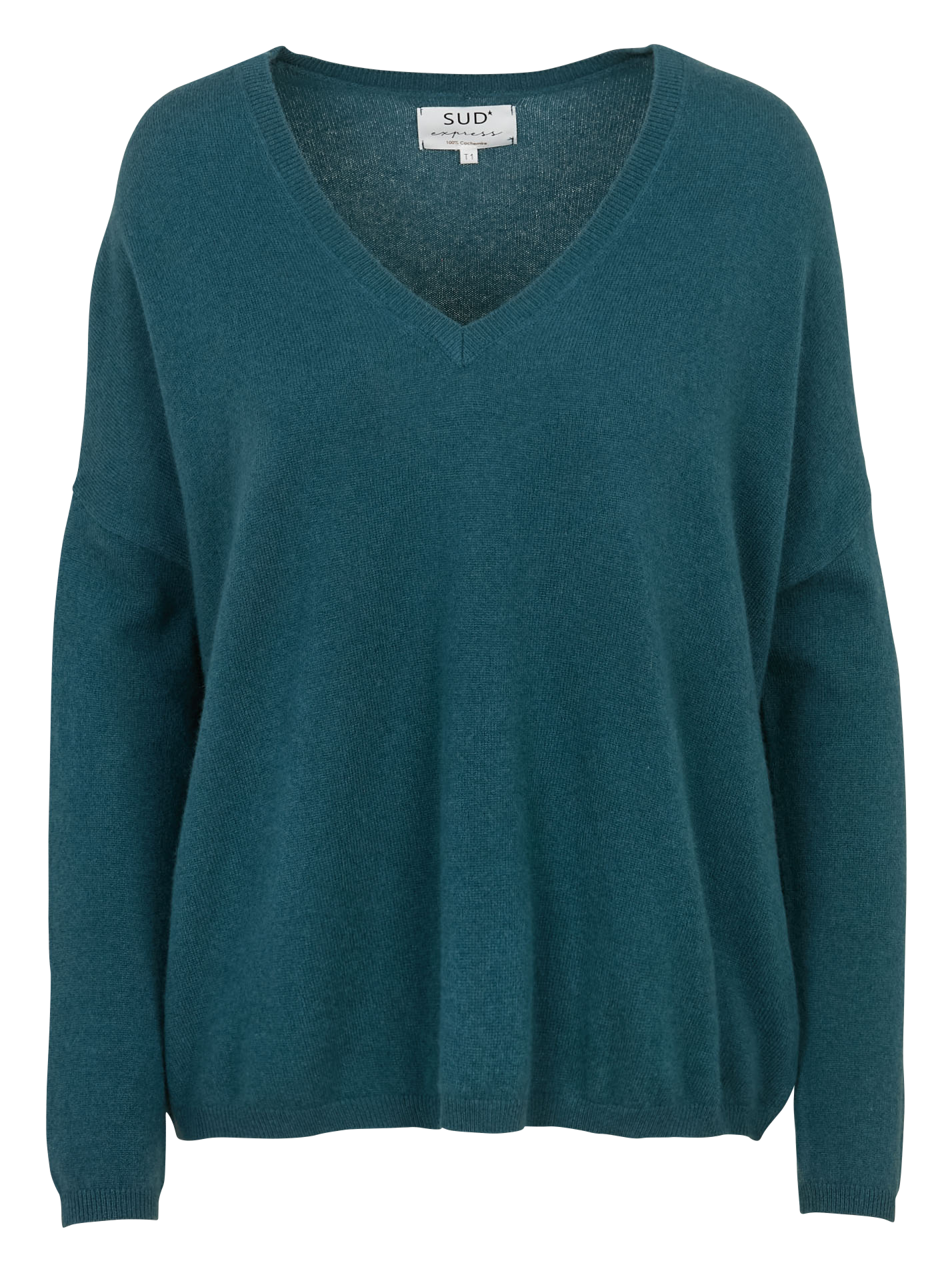 Pull col v en cachemire  SUD EXPRESS Bleu