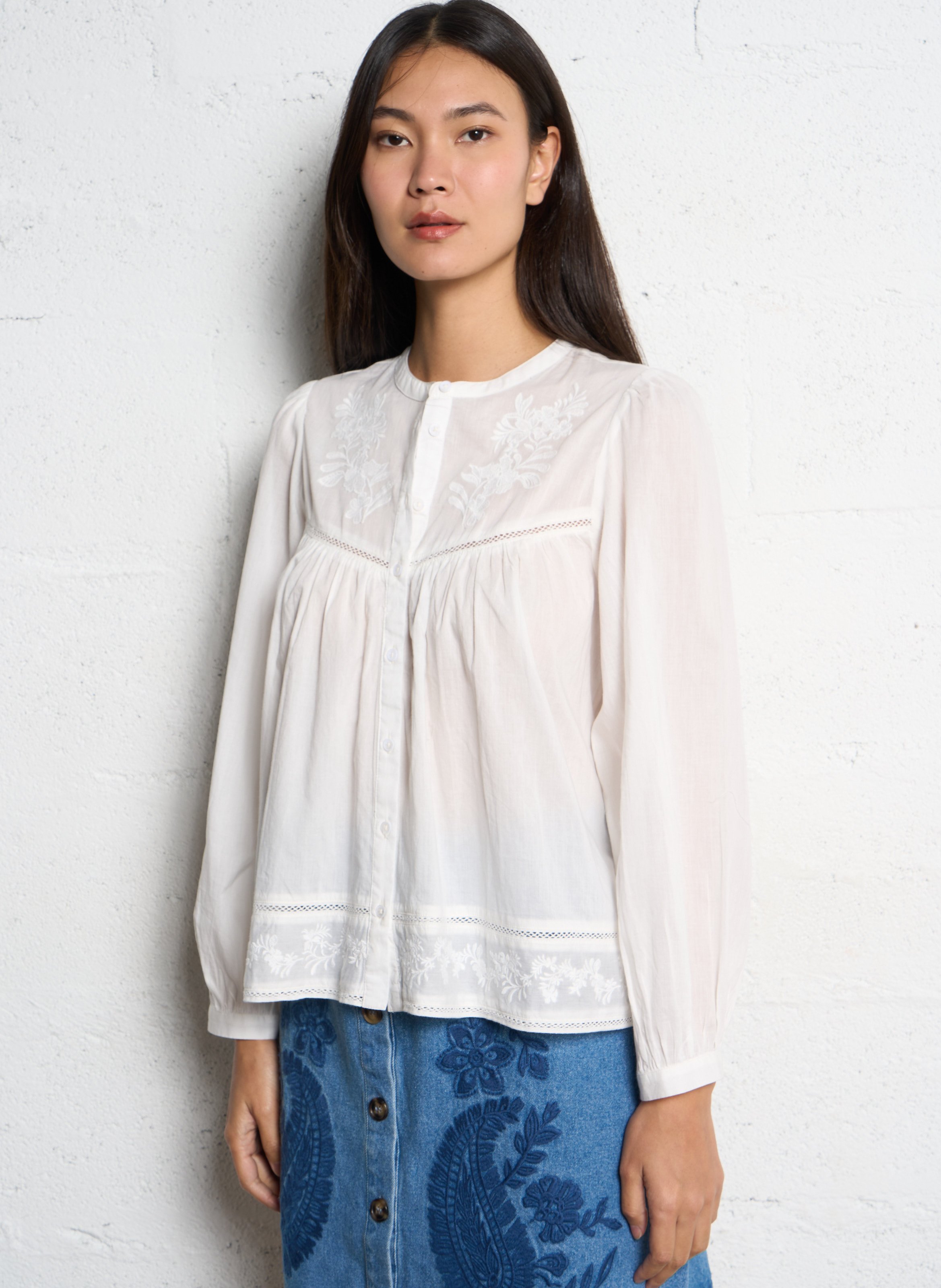 Chemise ample col mao en coton LA PETITE ETOILE Beige