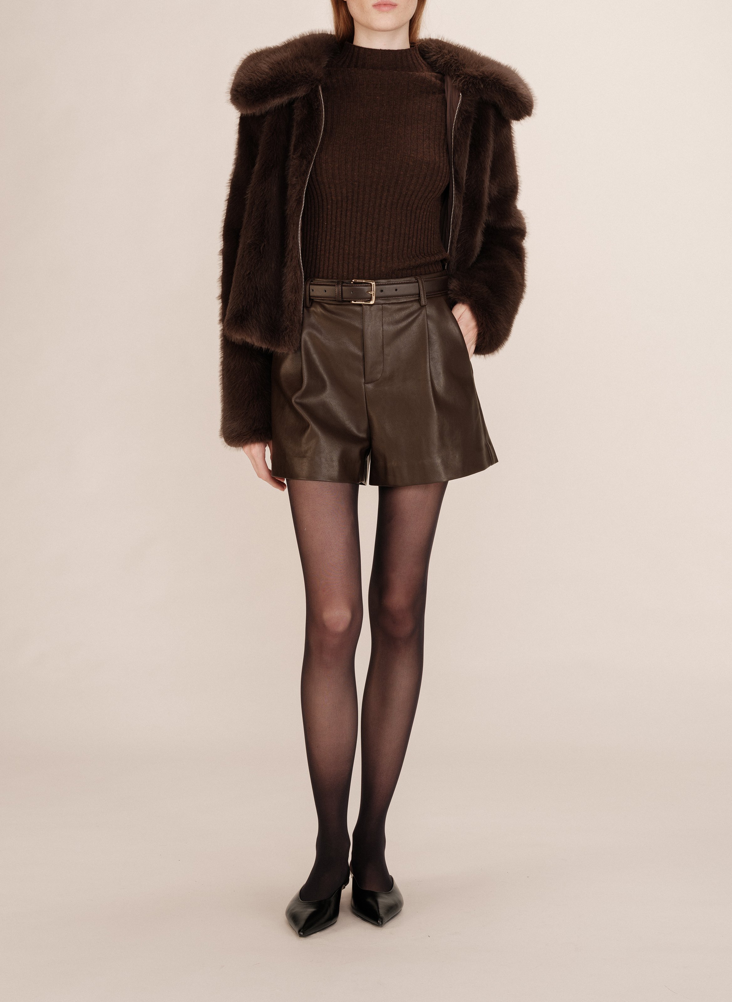 Short droit effet cuir GRACE ET MILA Marron