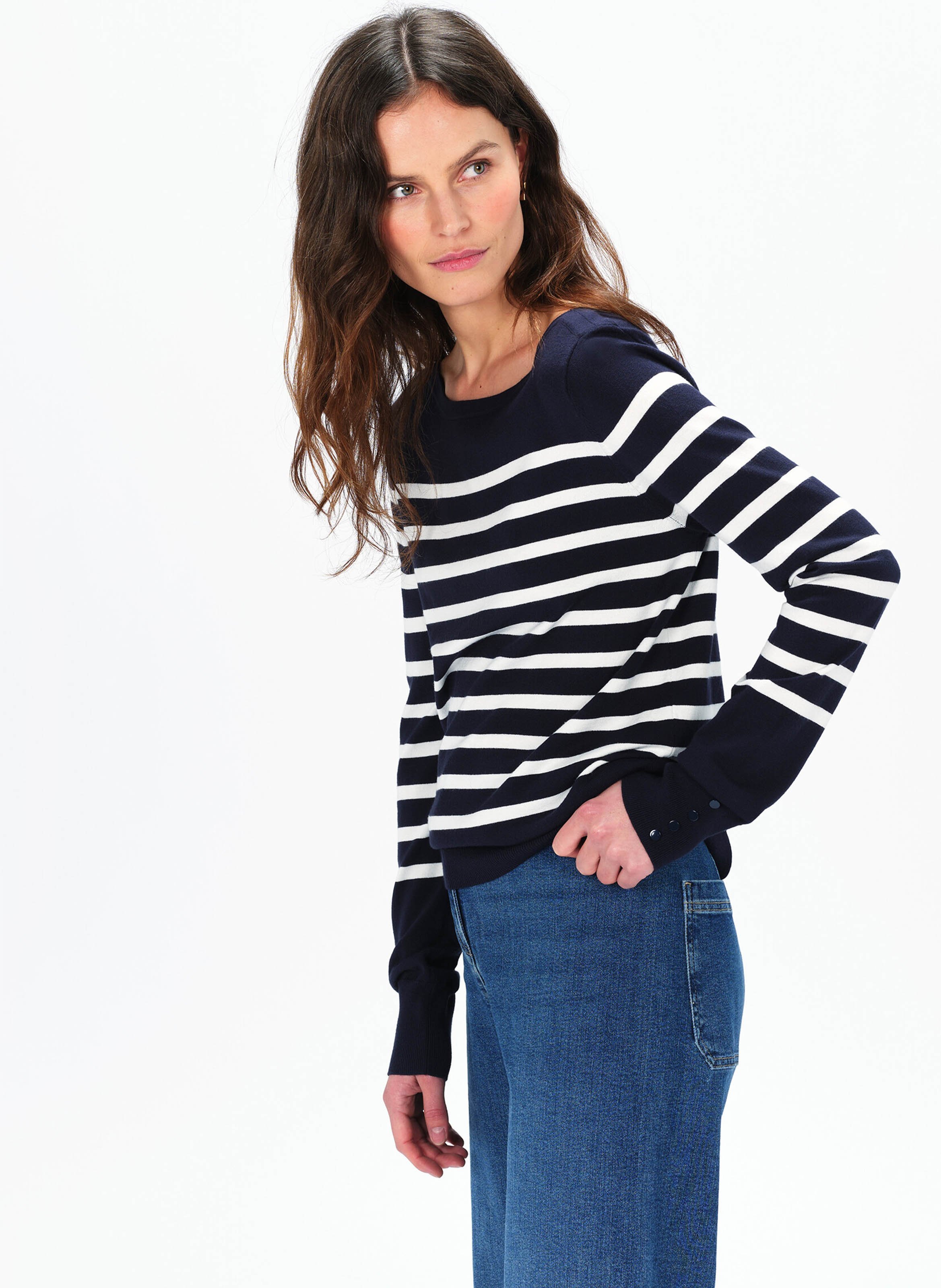 Striped straight-cut boat-neck sweater CAROLL Blue