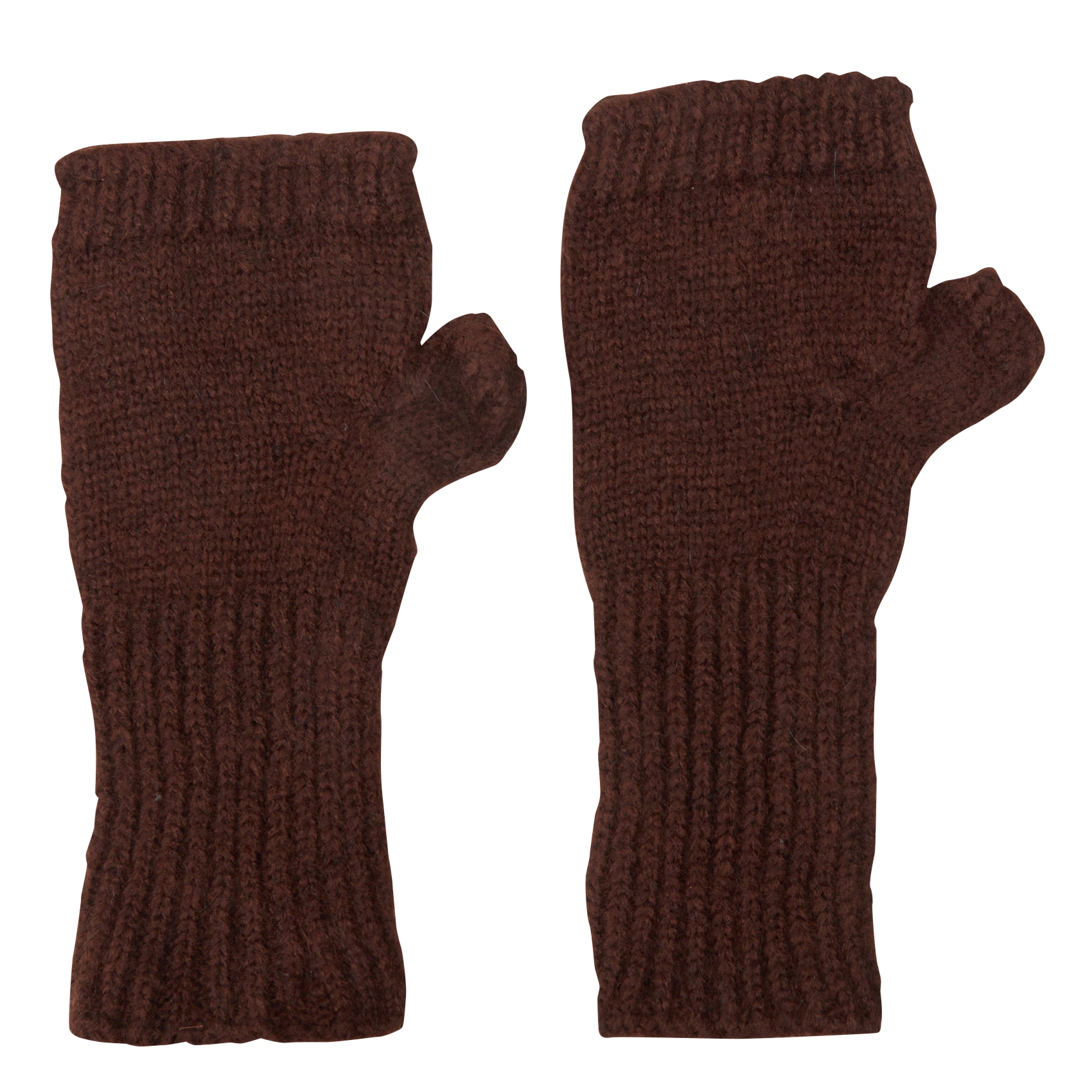 Solid knit fingerless gloves  Marron chocolat