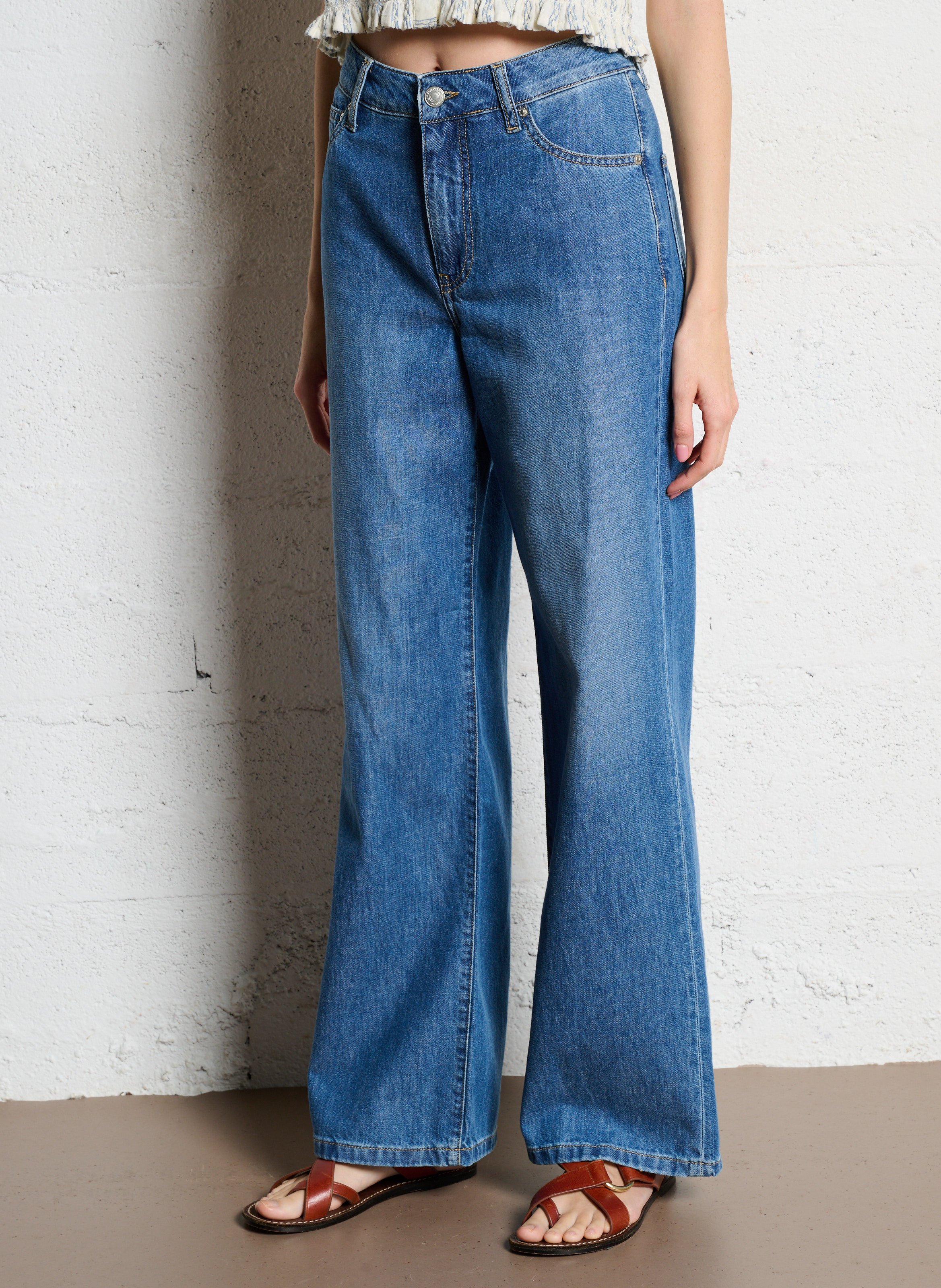 High-rise straight cotton-blend jeans ACQUAVERDE Blue
