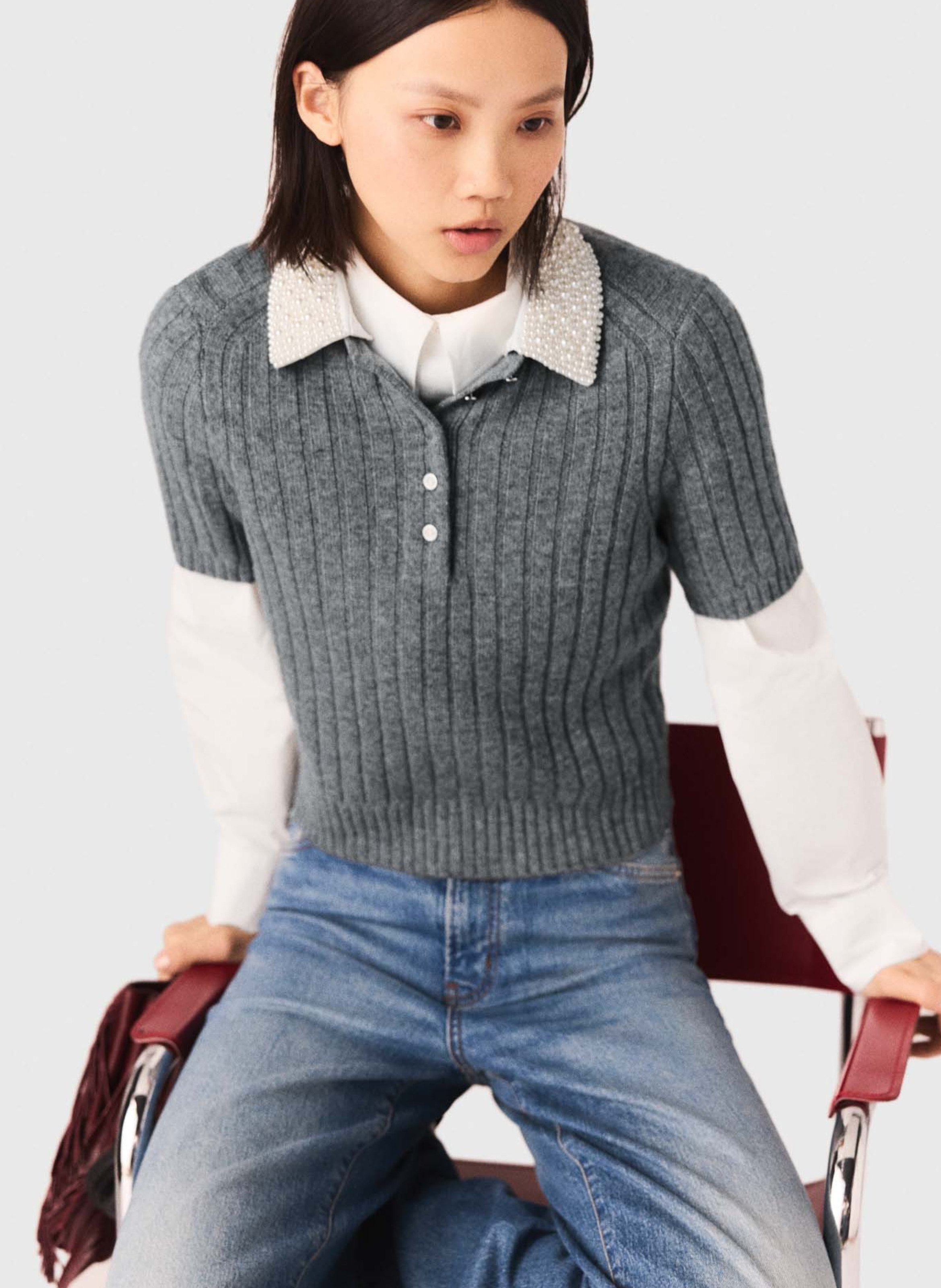 Pull col polo en laine mélangée MAJE Gris