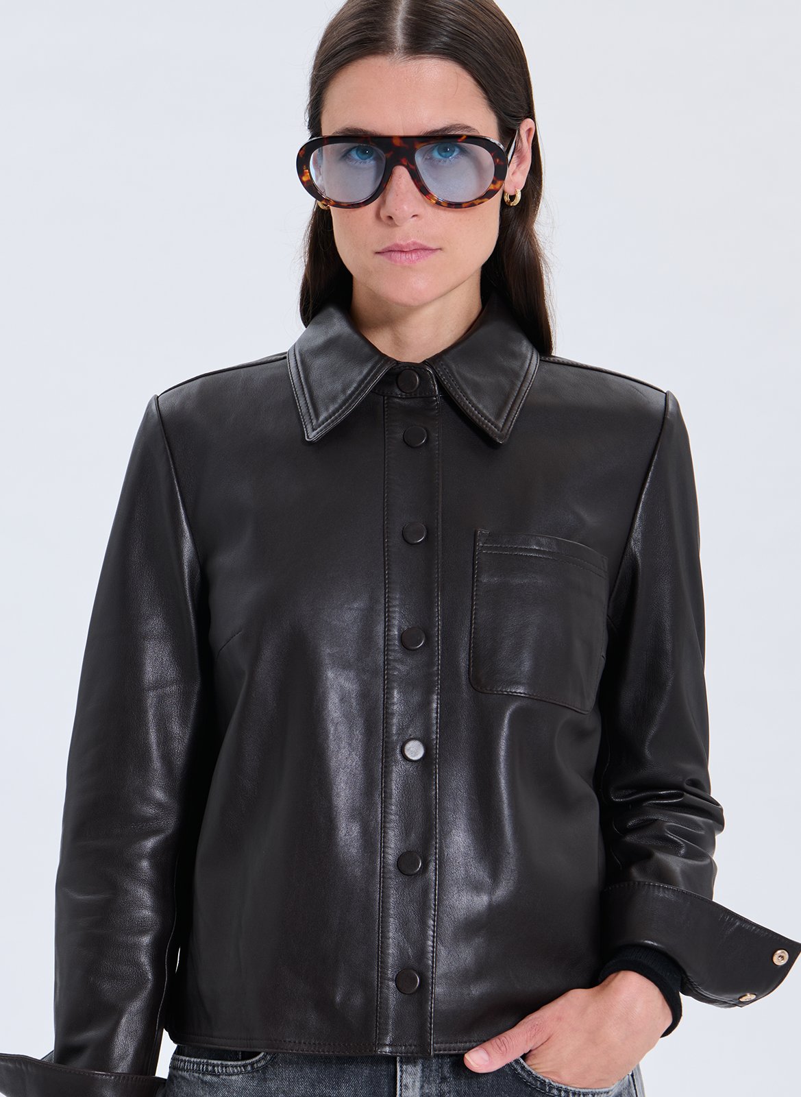 Veste droite col classique en cuir ZAPA Marron