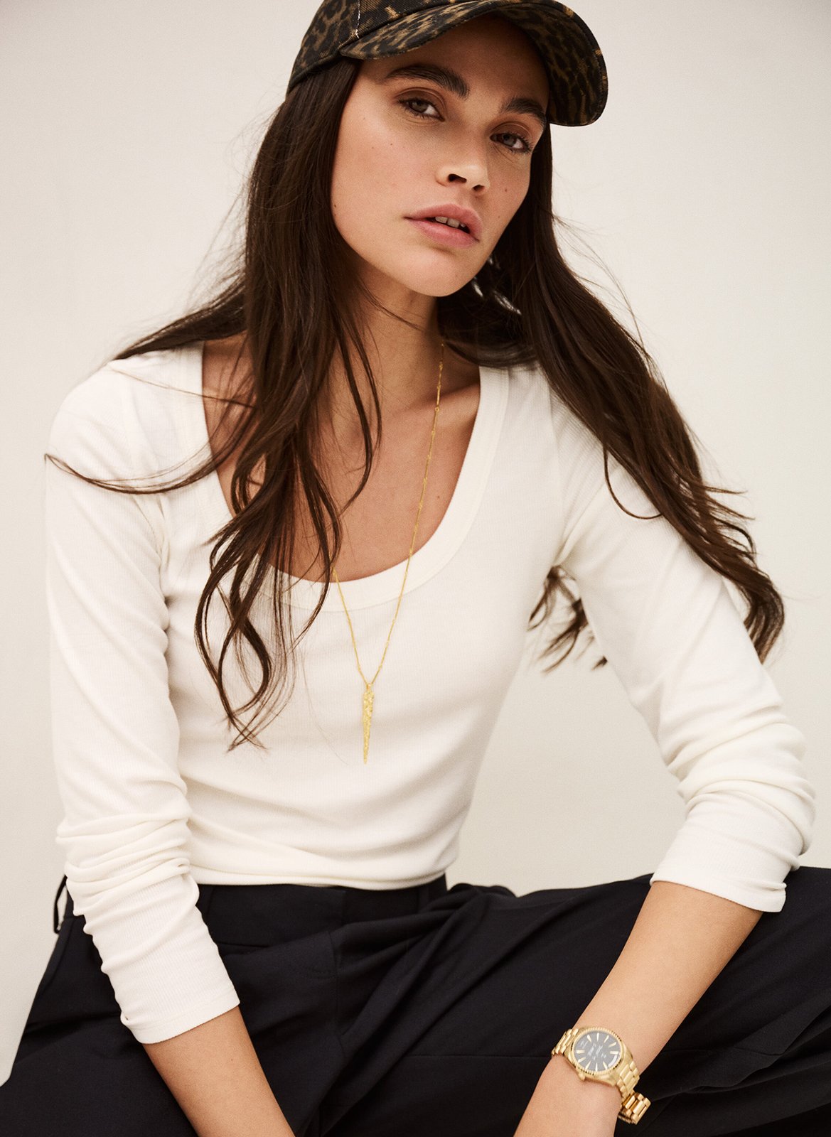 Lange mouwen geribbeld effen T-shirt BA&SH Beige