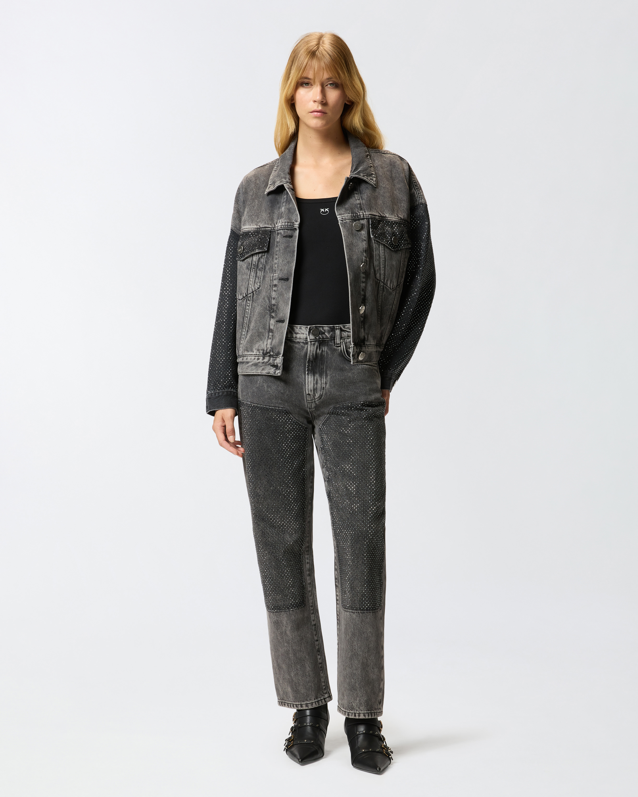 Loose jeans with mini studs PINKO Grey