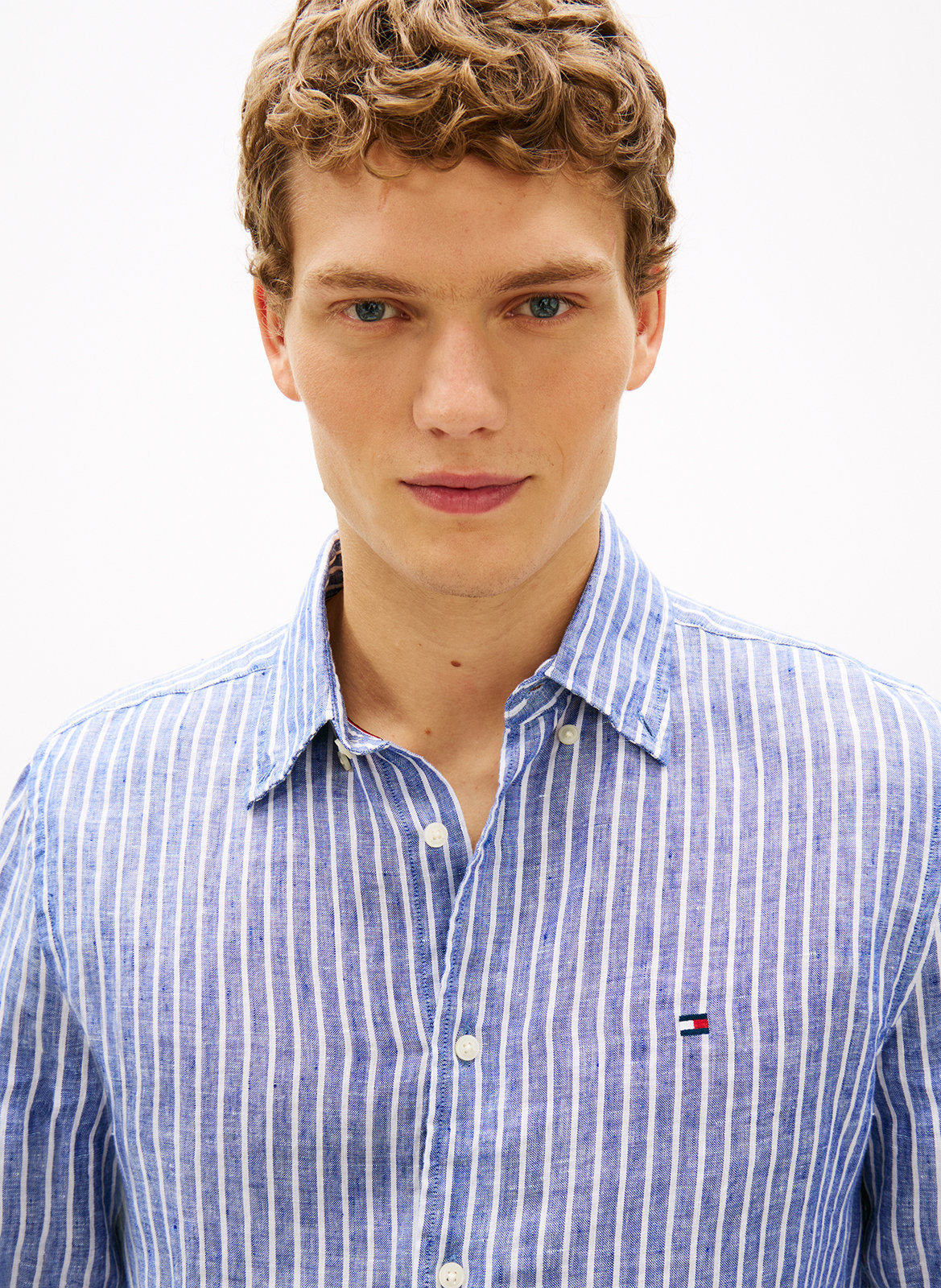 Striped straight-cut linen shirt TOMMY HILFIGER Blue