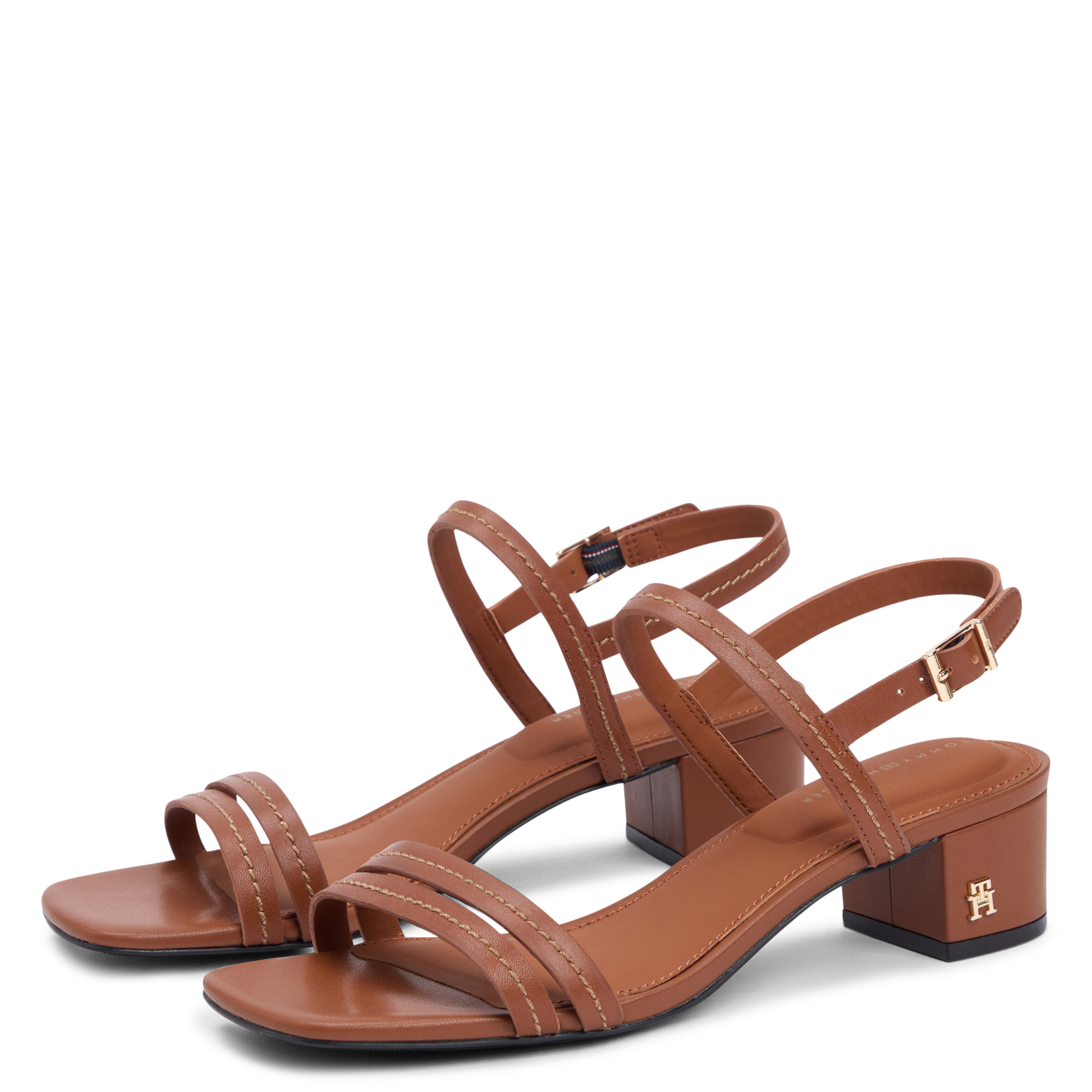 Leather sandals with contrasting stitching. TOMMY HILFIGER Brown