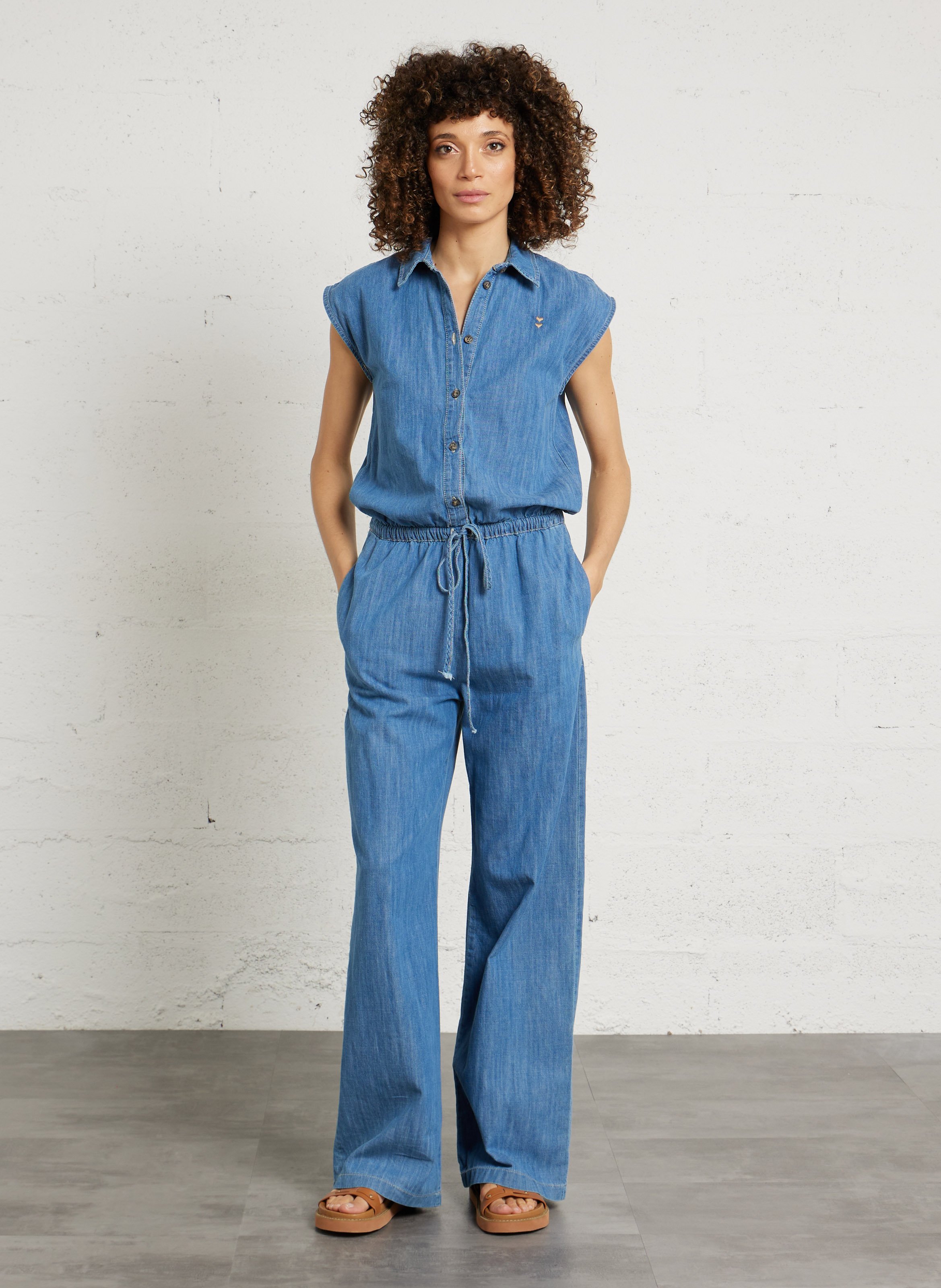 Classic cotton denim jumpsuit PLEASE Blue