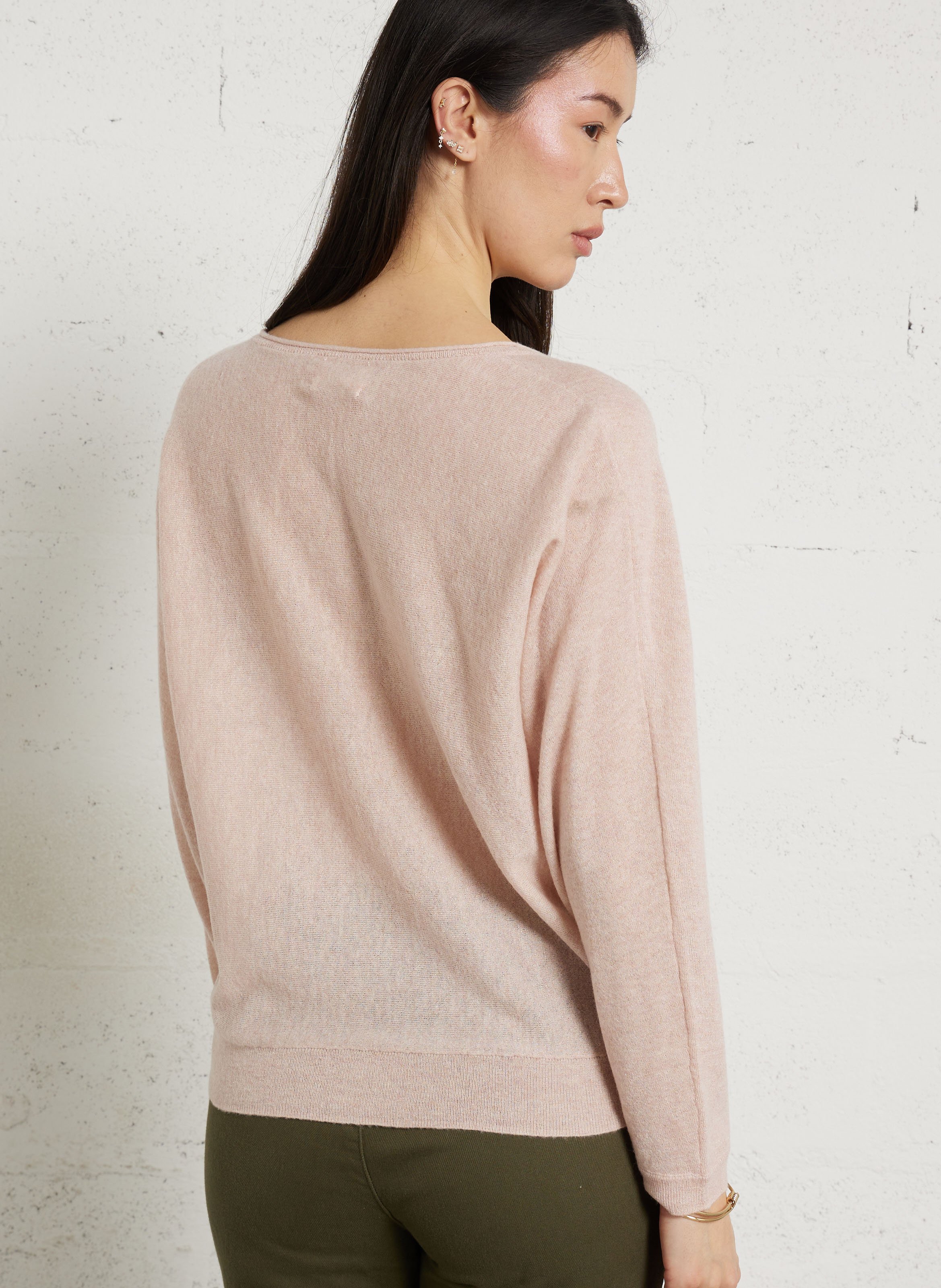 Pull ample col V en laine mélangée MAISON 123 Rose