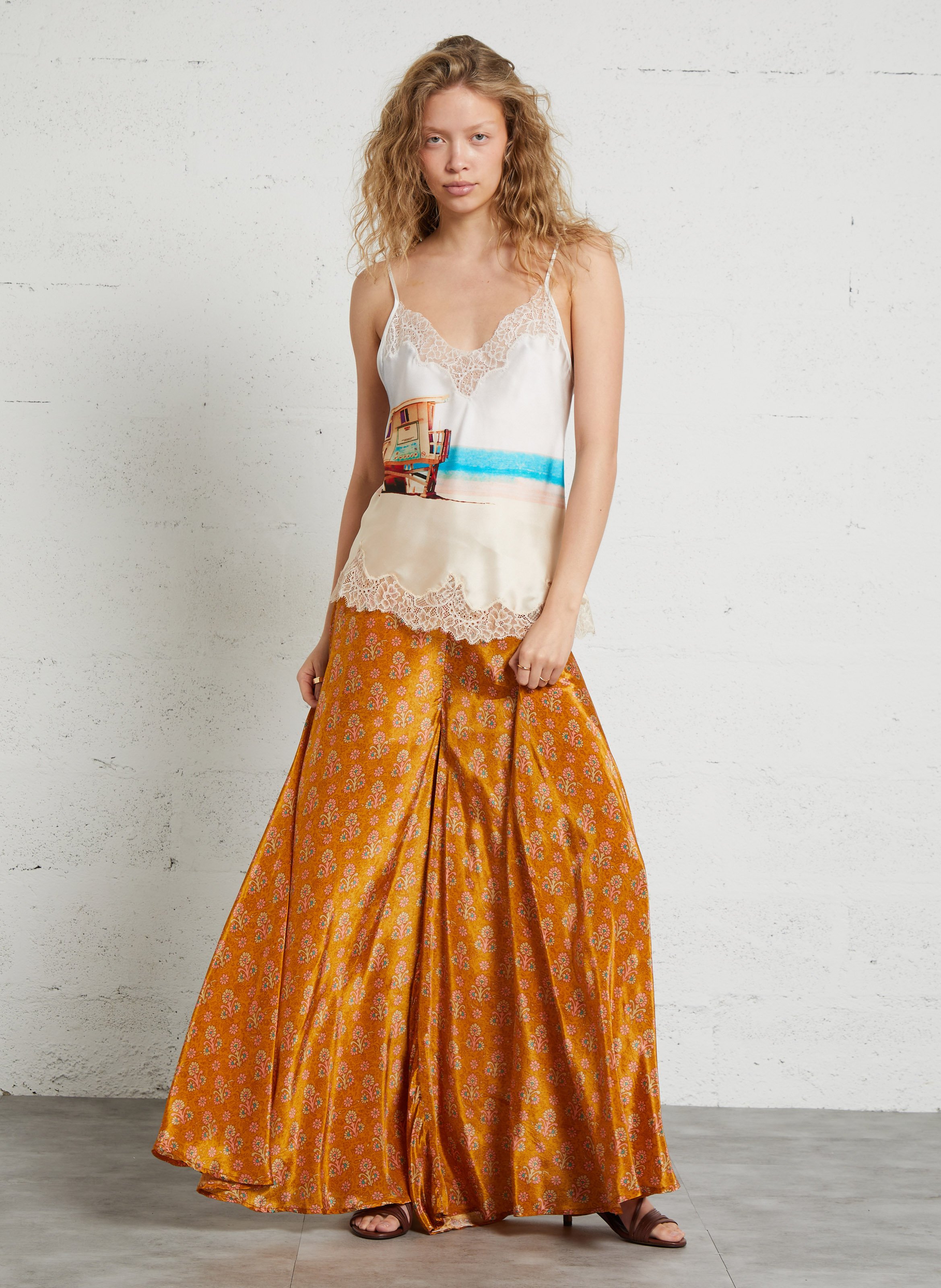 Wijde broek met bloemenprint MES DEMOISELLES Oranje