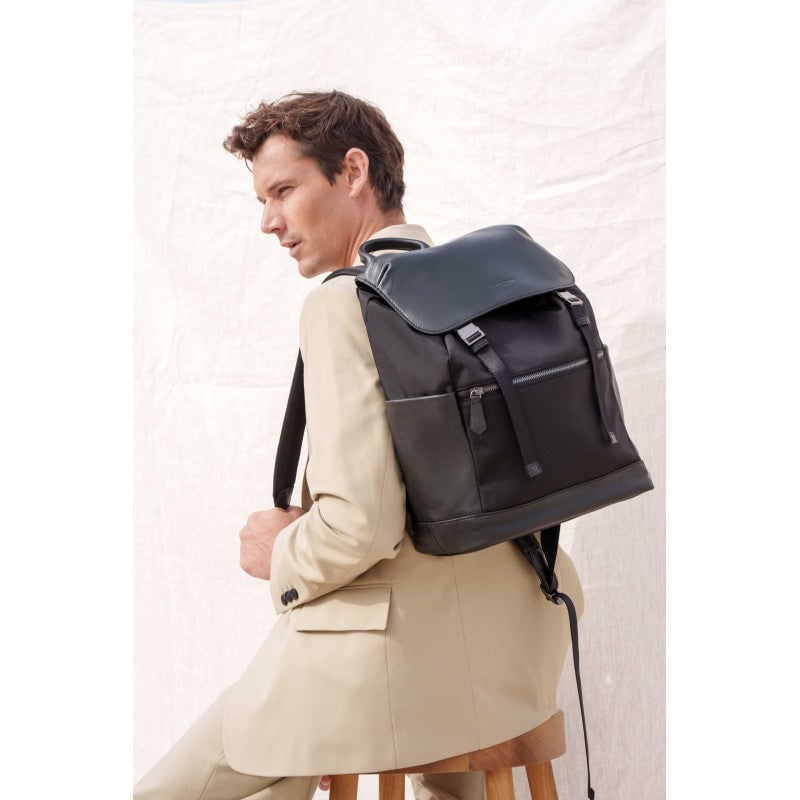 Cowhide leather and cotton backpack POURCHET Black