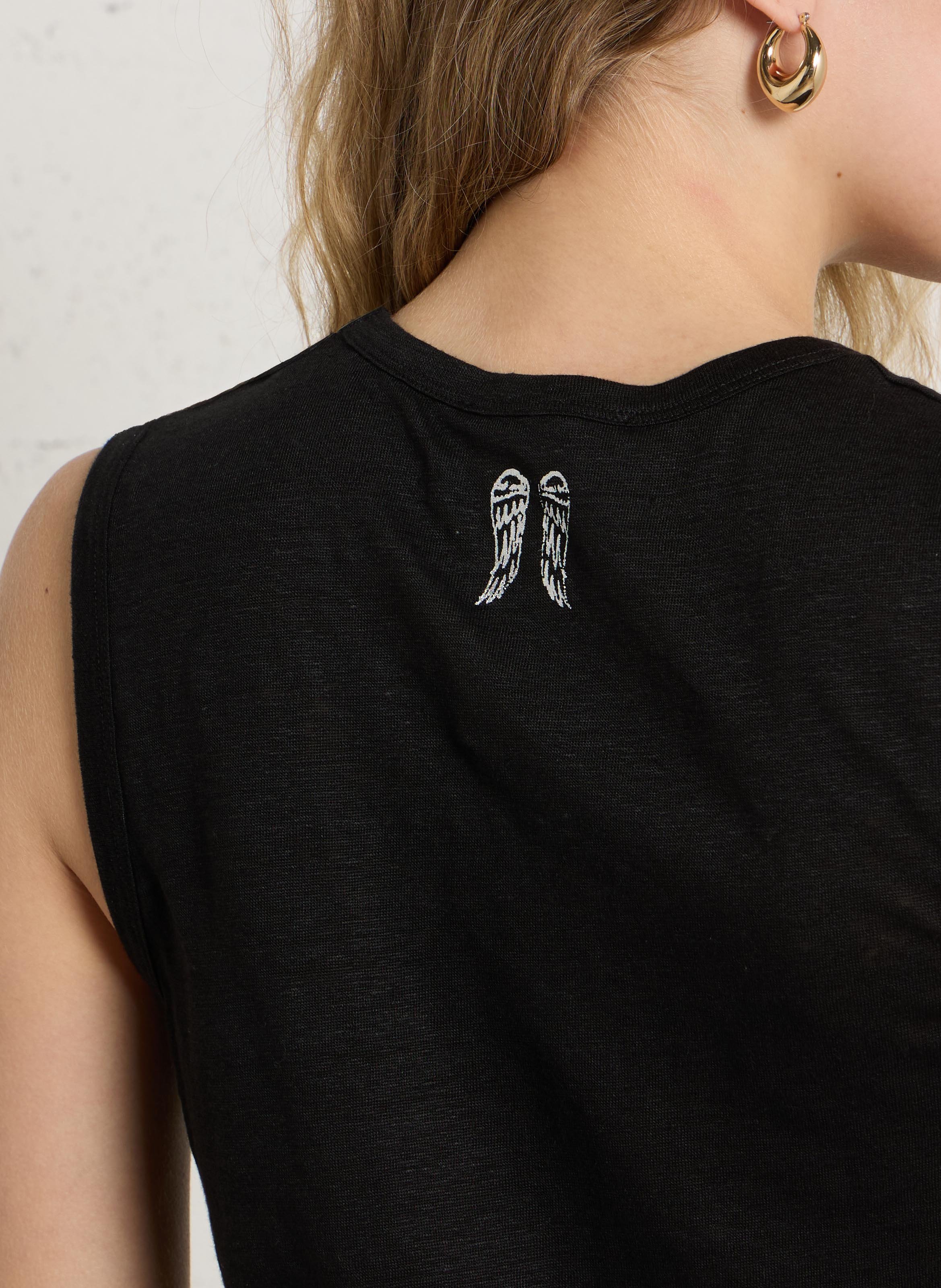 Rechte, linnen singlet met ronde hals BERENICE Zwart