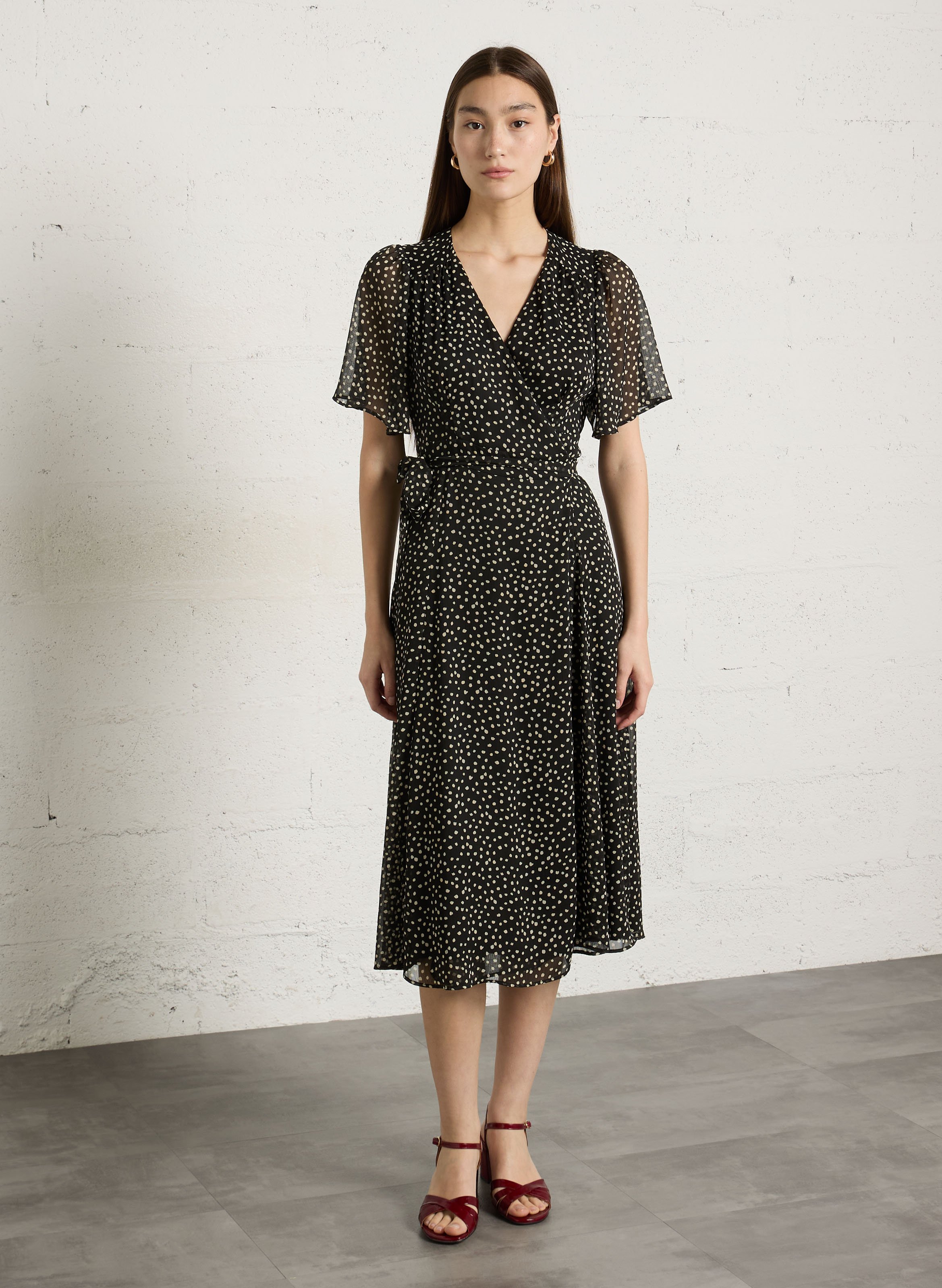 Polka dot midi wrap dress SUD EXPRESS Black