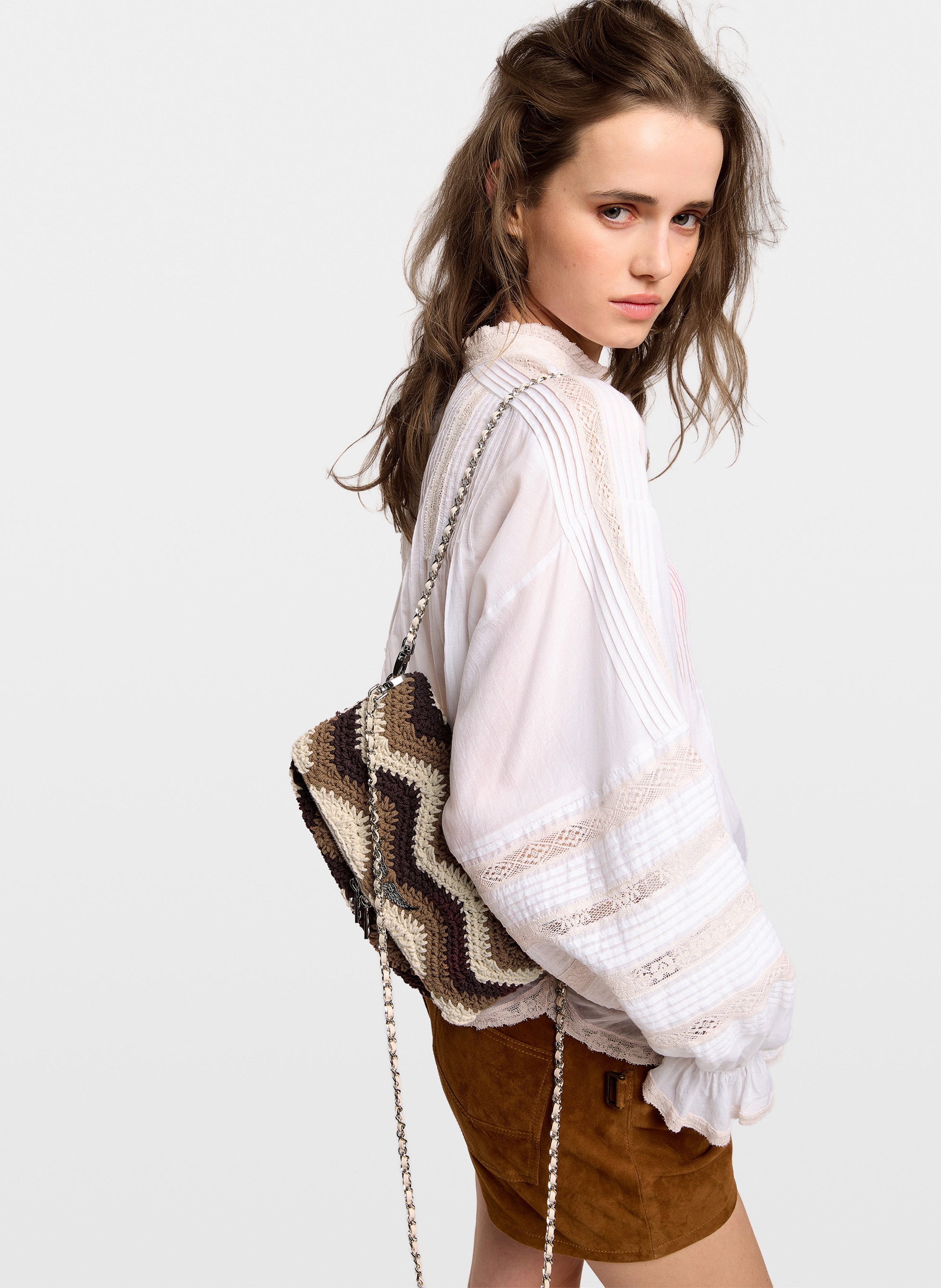 Katoenen macramé clutch ZADIG&VOLTAIRE Bruin