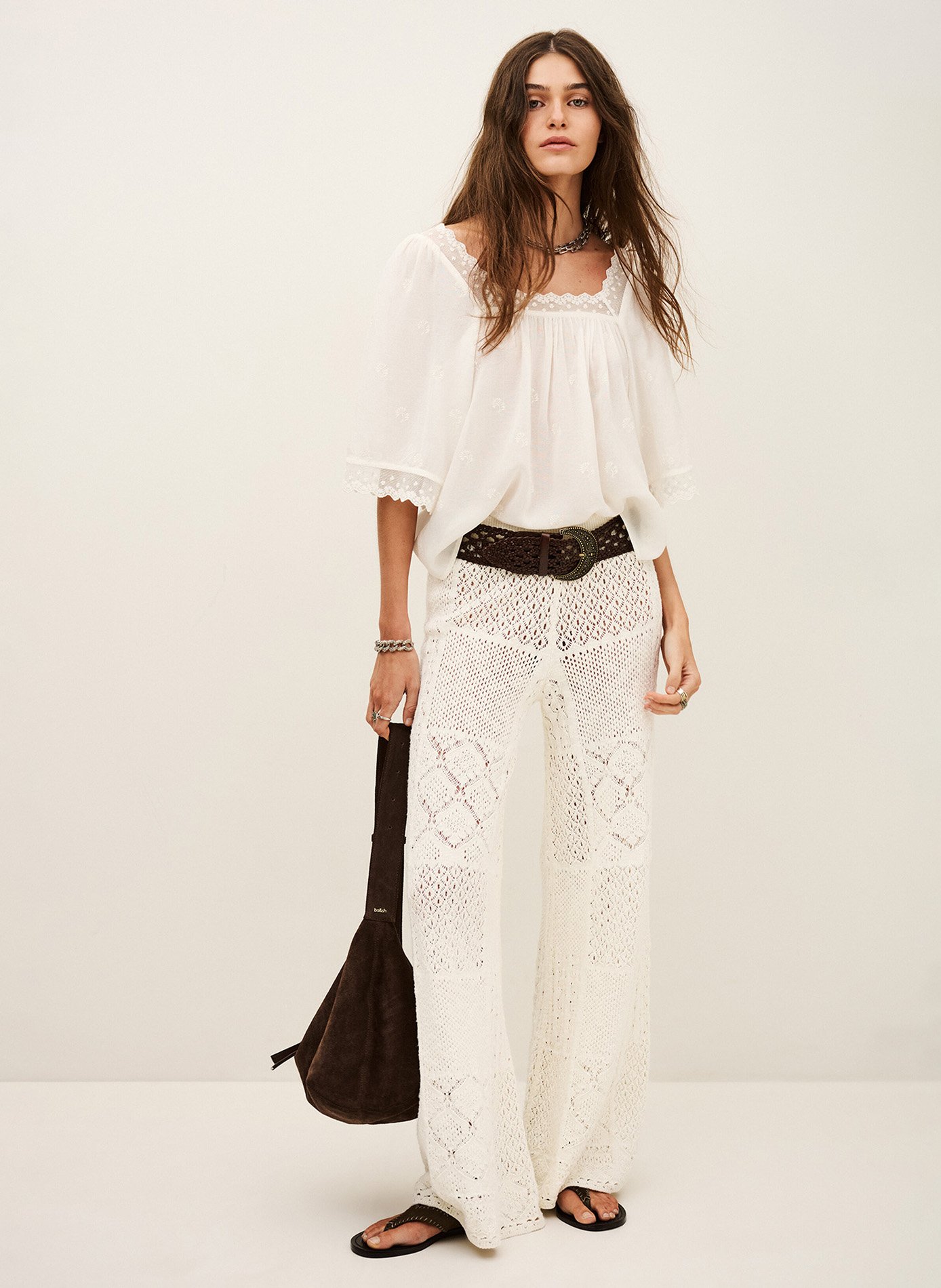 Blouse encolure carré en coton mélangé BA&SH Beige