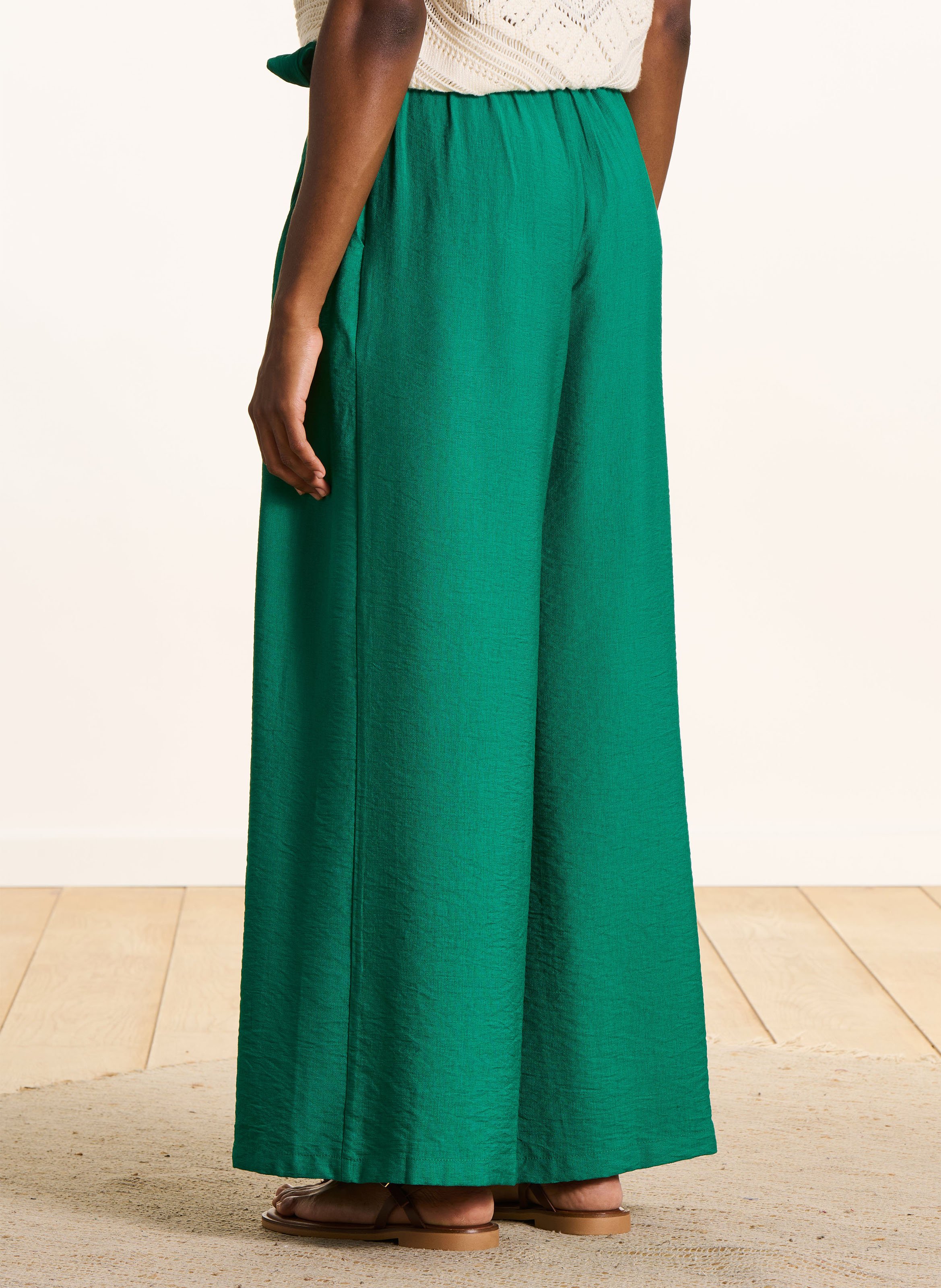Pantalon large taille haute fluide LA FEE MARABOUTEE Vert