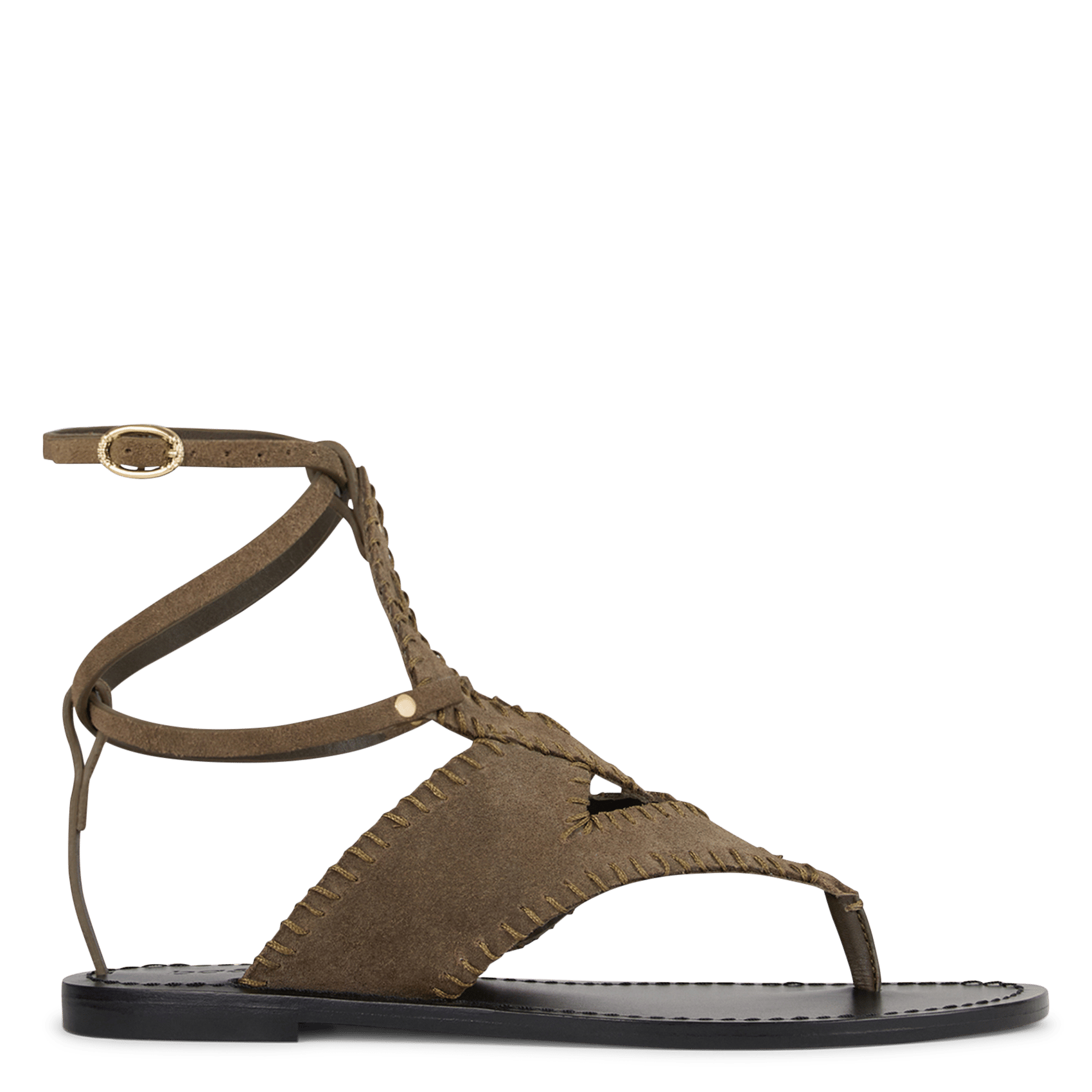 Sandales plates en cuir BA&SH Kaki