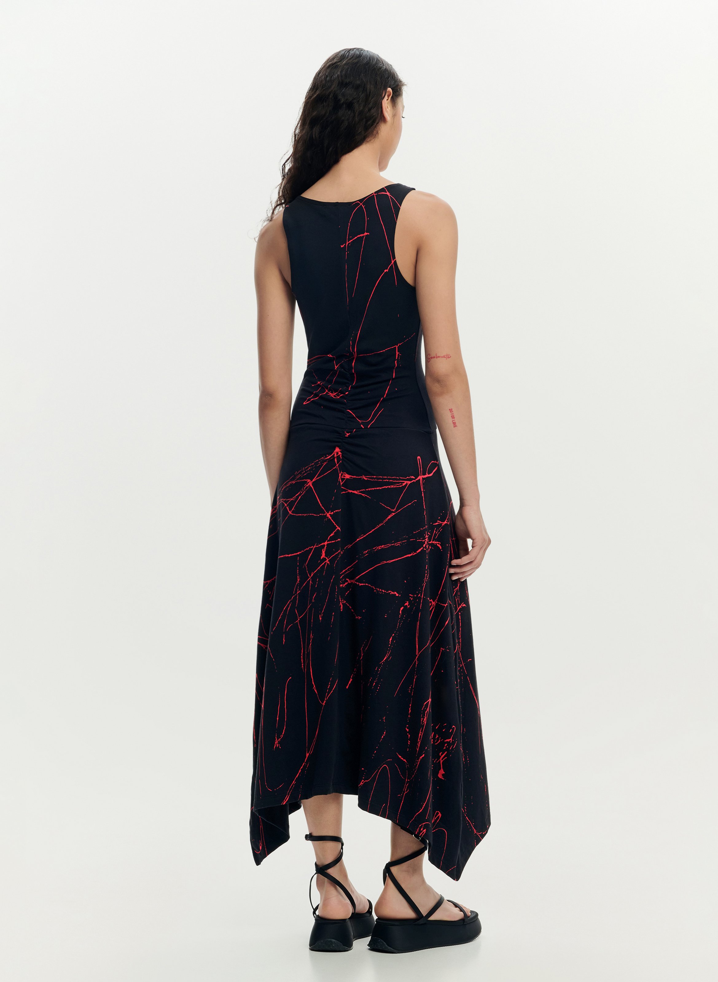 Long cotton-blend dress with round neck DESIGUAL Black