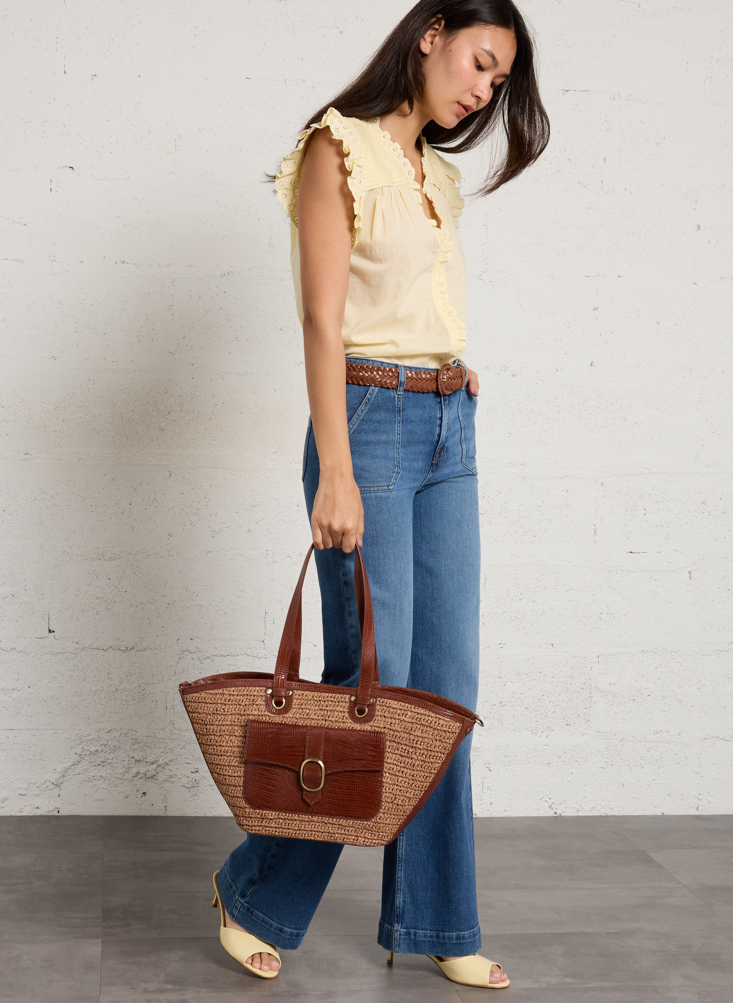 Shopper van raffia MAISON 123 Bruin