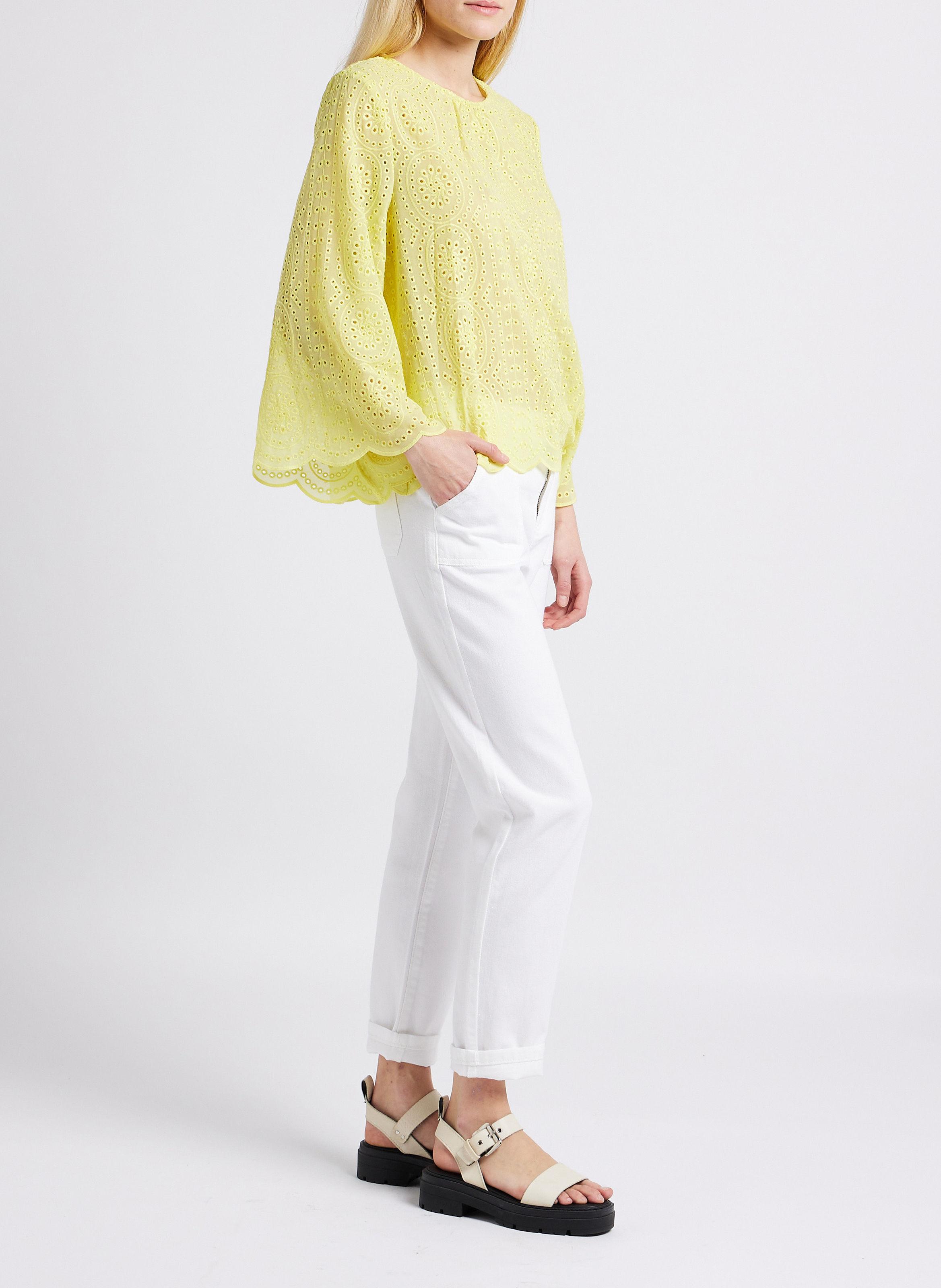 Katoenen, slim-fit broek met hoge taille MAISON 123 Wit