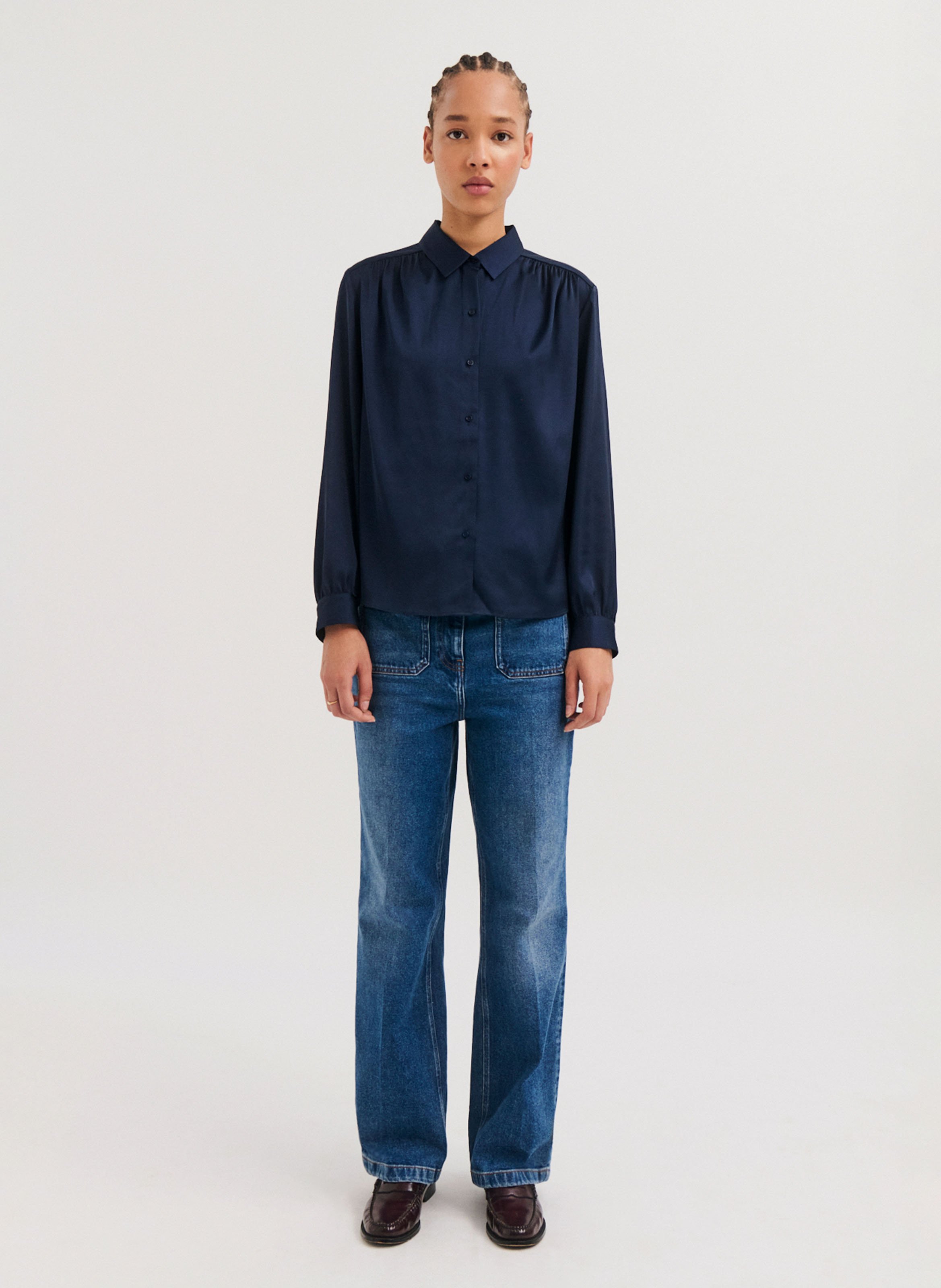 Satijnen blouse PABLO Blauw