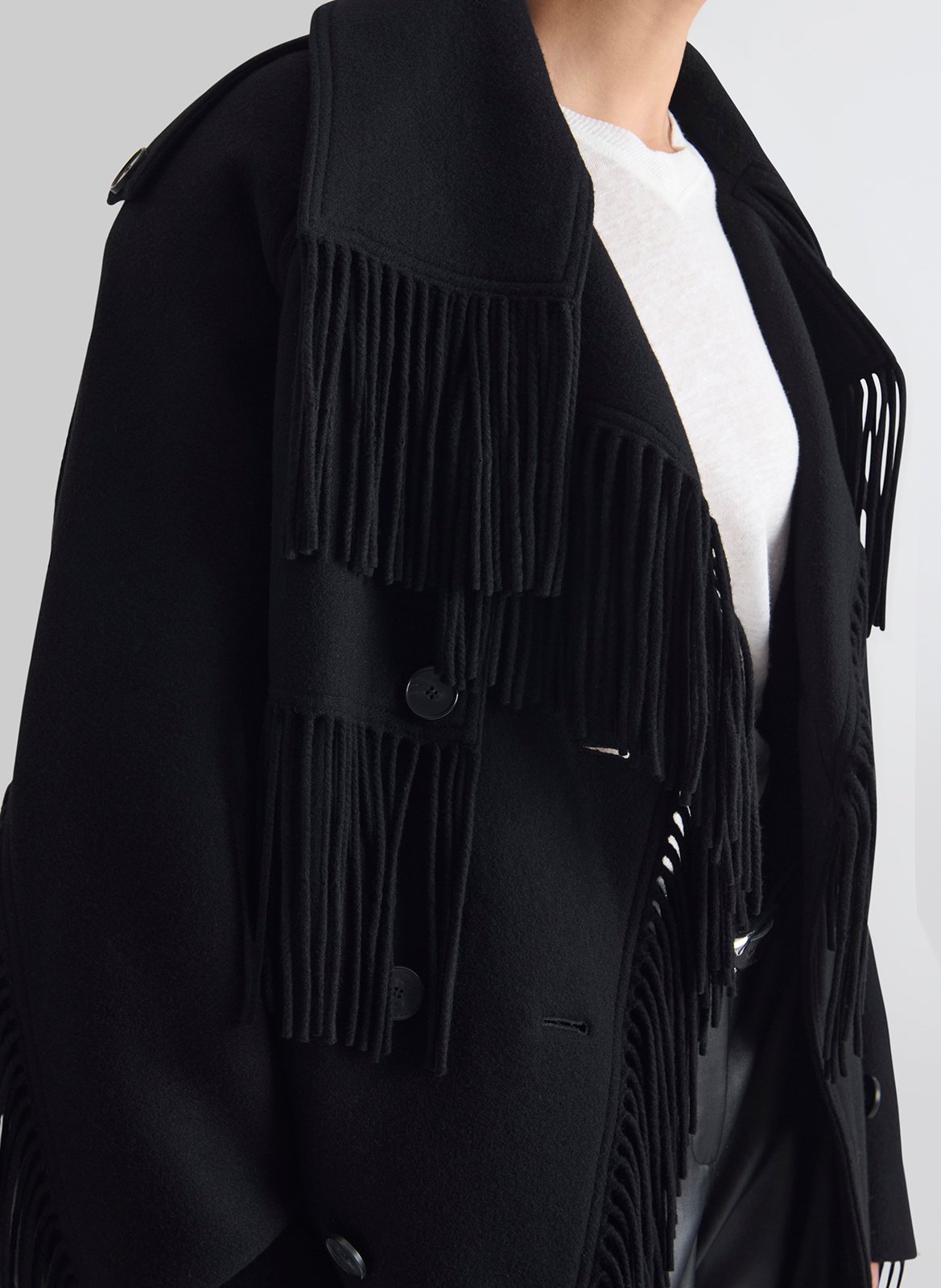 Oversized fringed coat in a wool blend IRO Black